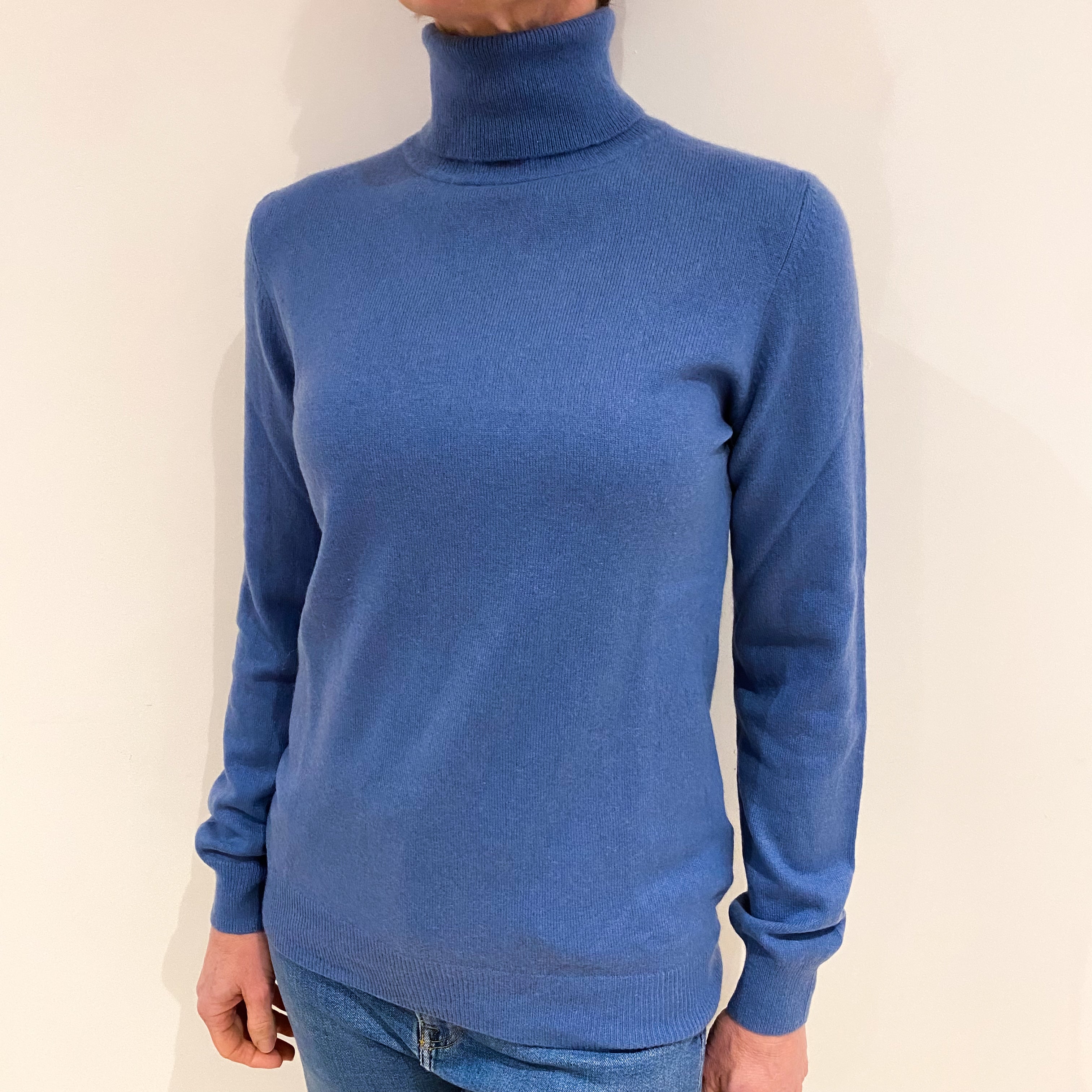 Denim Blue Cashmere Polo Neck Jumper Small