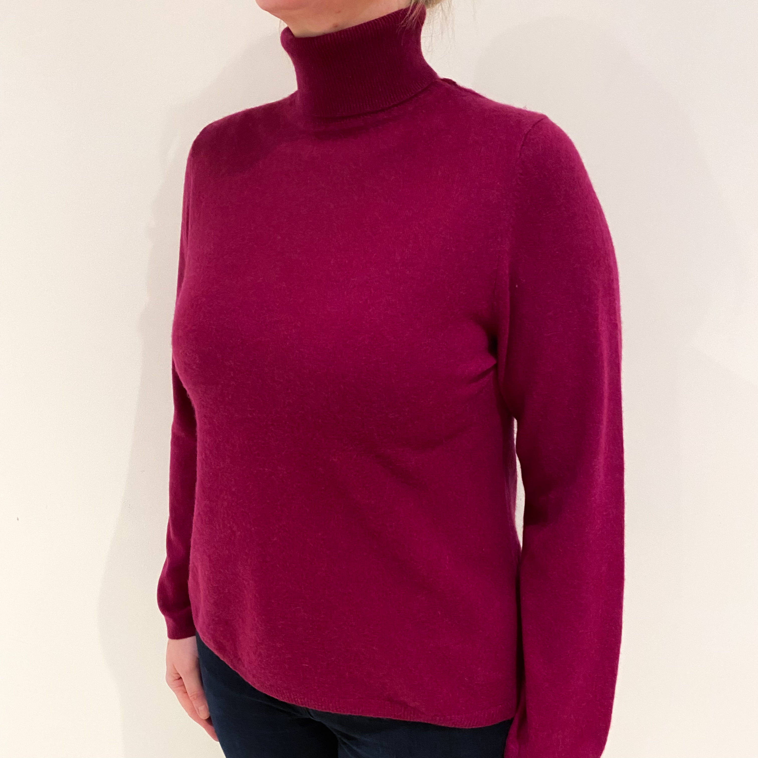 Cherry Pink Cashmere Polo Neck Jumper Large