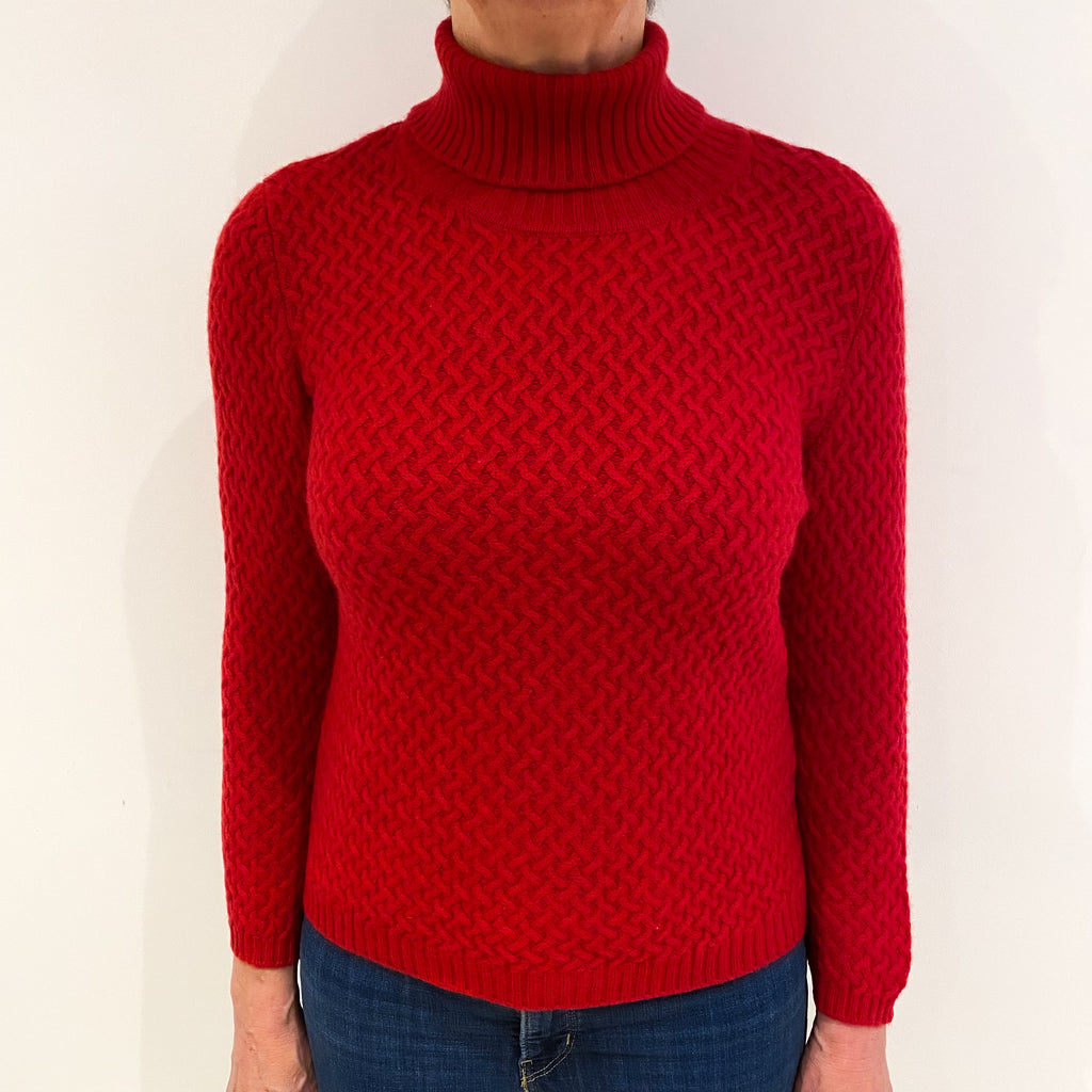 Post Box Red Cashmere Polo Neck Jumper Medium