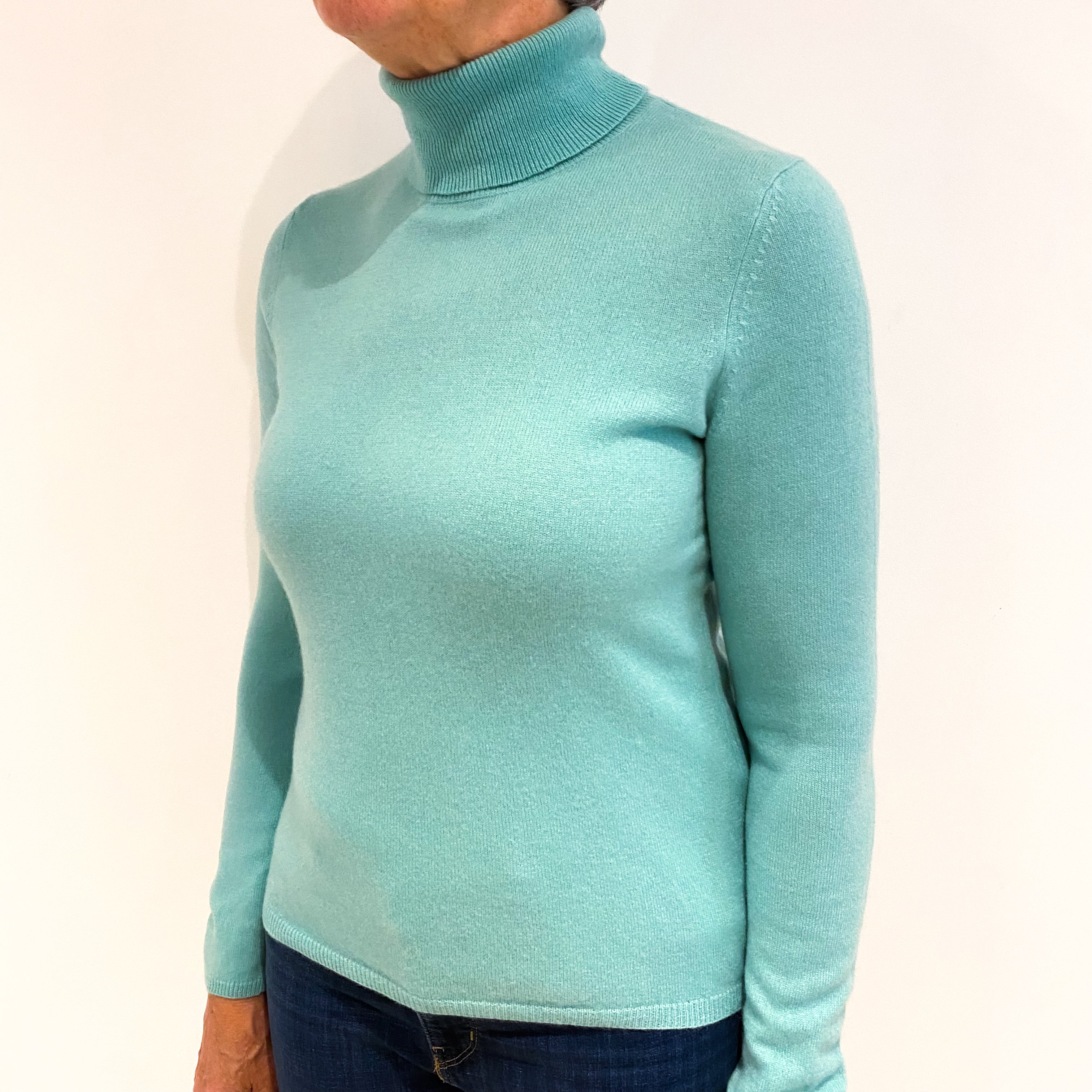 Seafoam Green Cashmere Polo Neck Jumper Medium