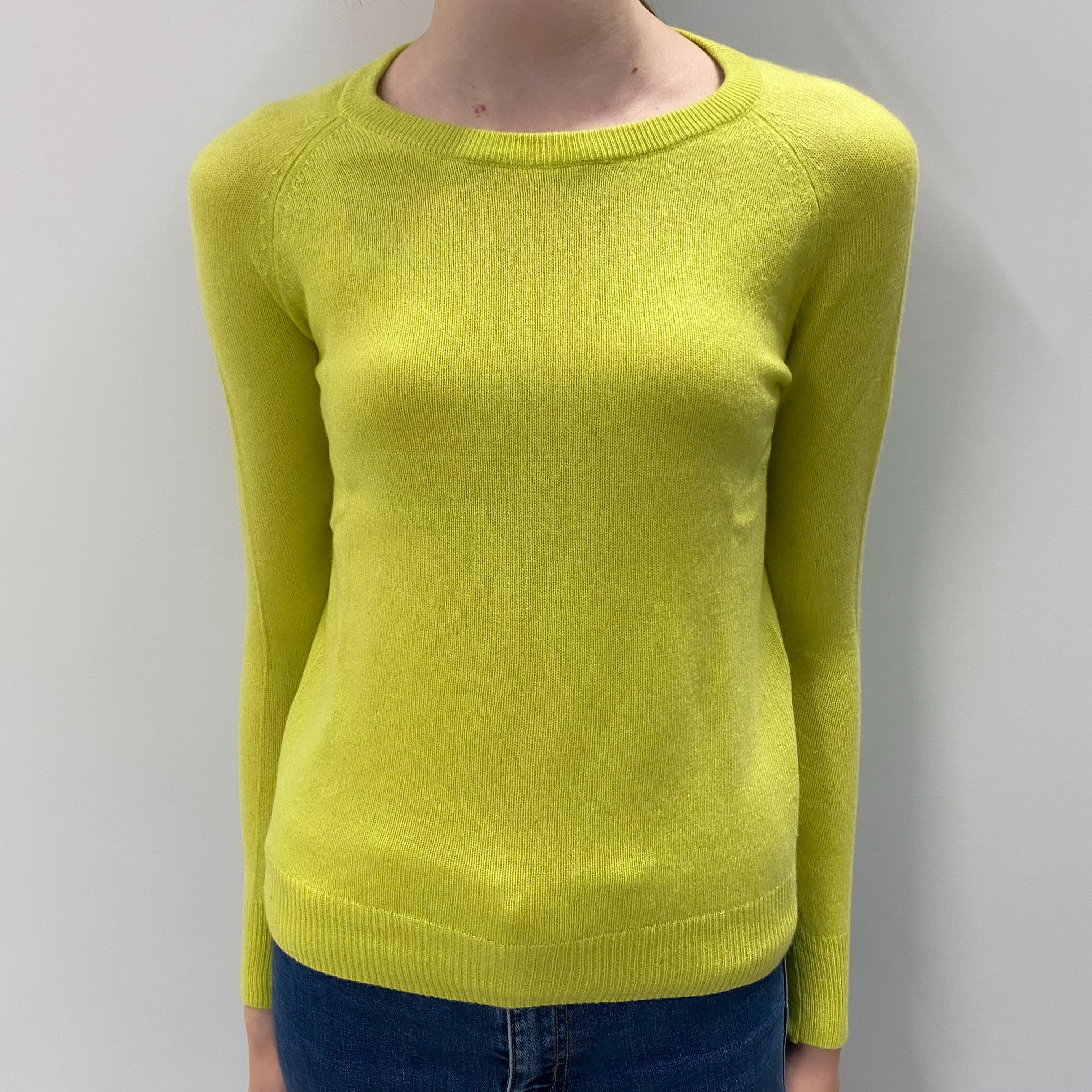 Neon Chartreuse Green Cashmere Crew Neck Jumper Extra Small