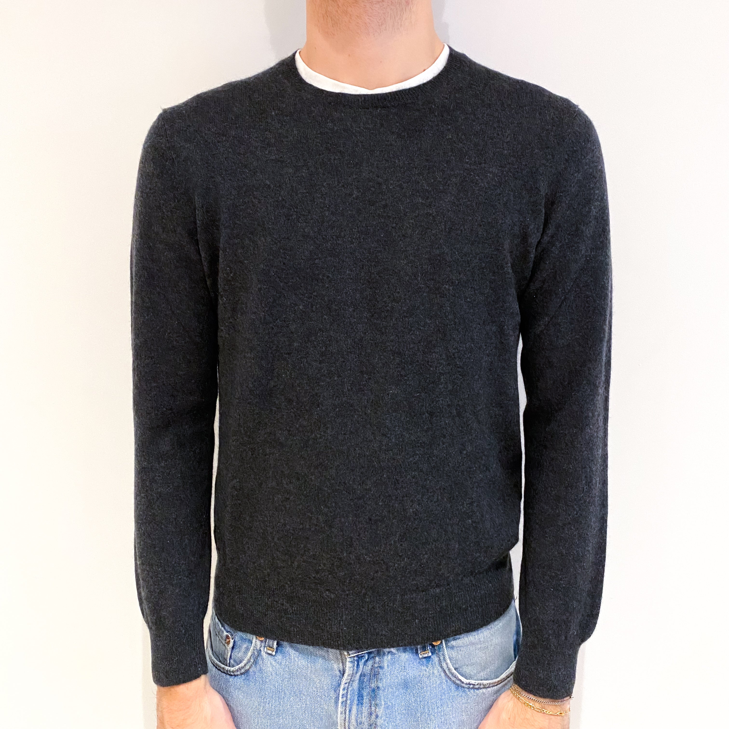 Men's Charcoal Grey Cashmere Crew Neck Jumper Medium