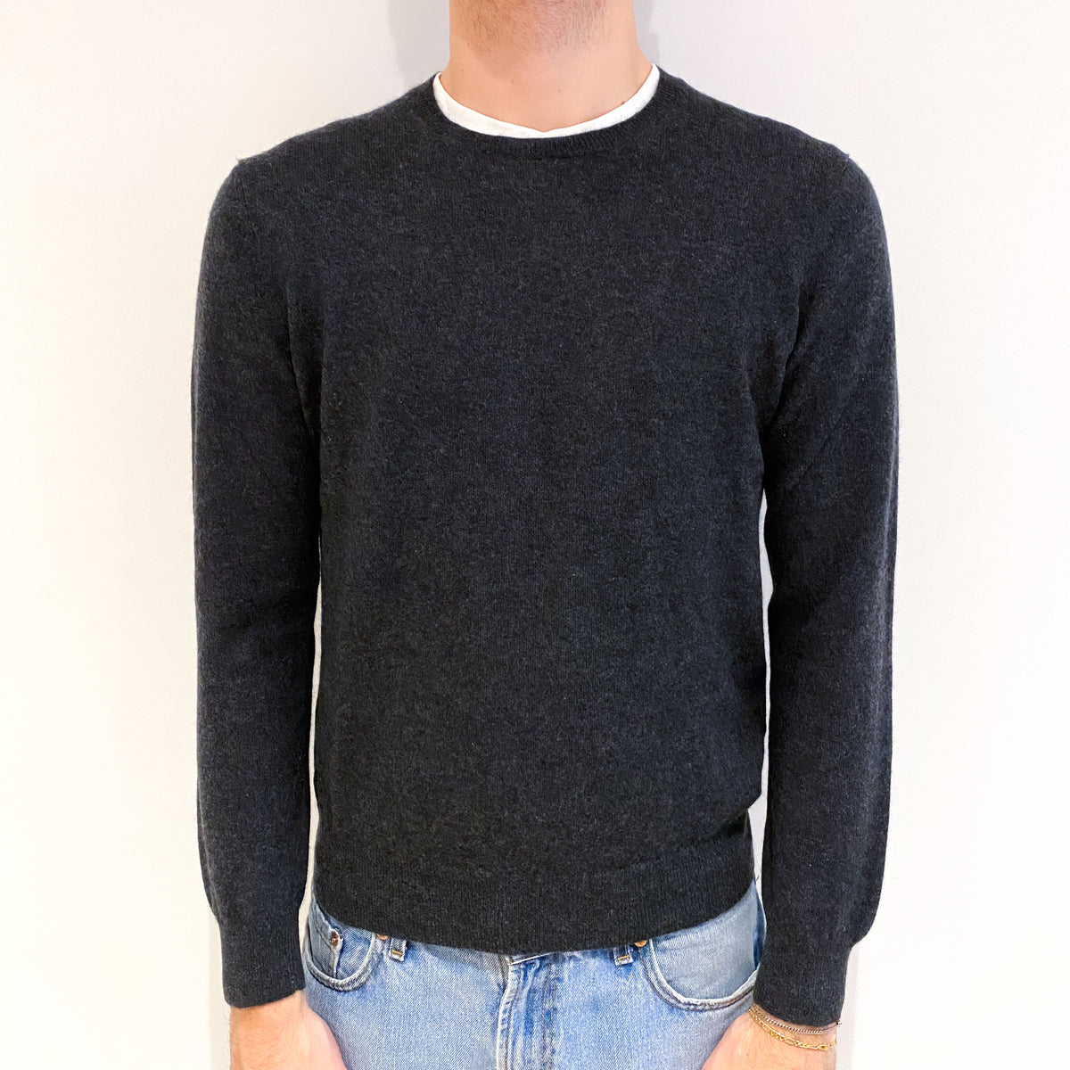Men's Charcoal Grey Cashmere Crew Neck Jumper Medium