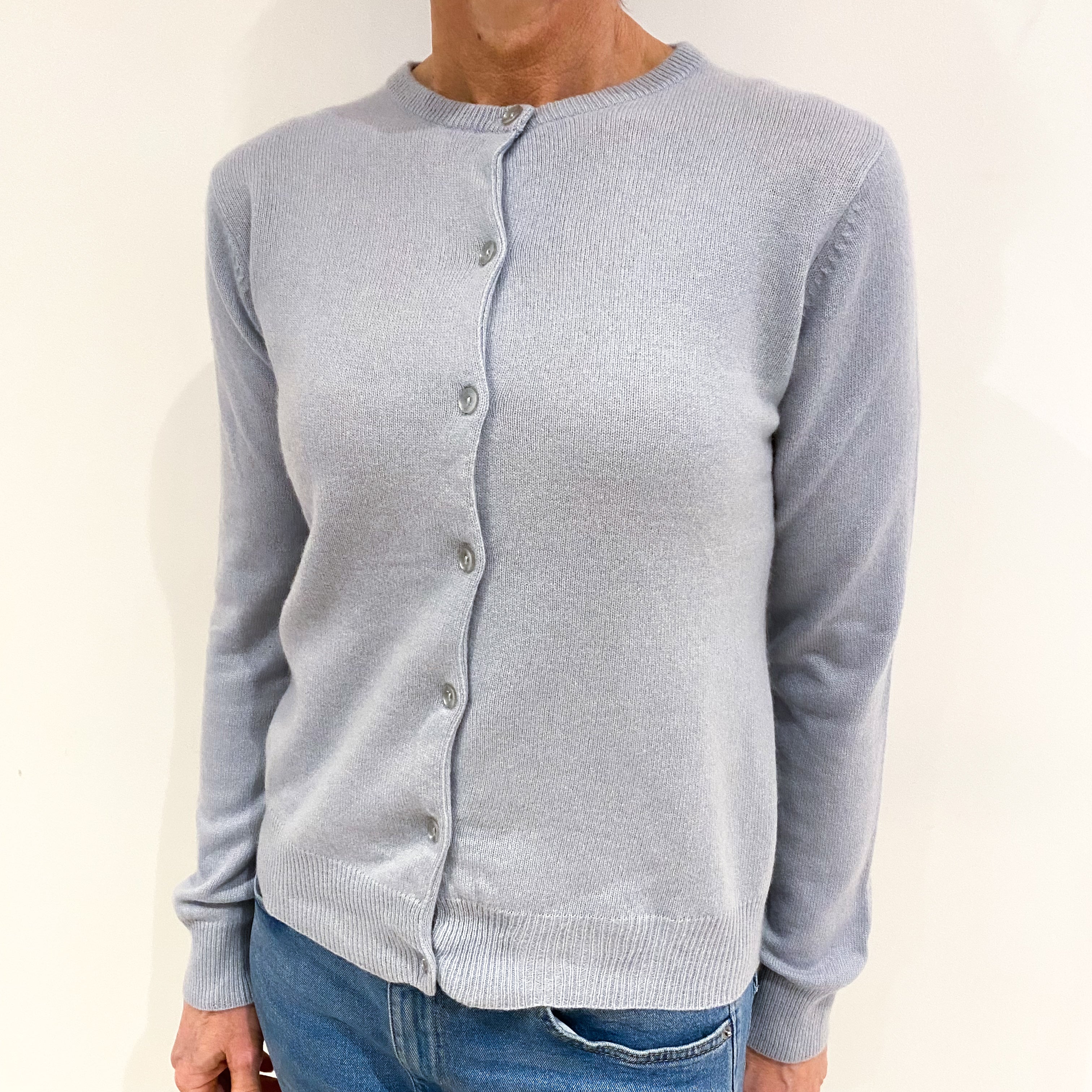 Frost Blue Cashmere Crew Neck Cardigan Small