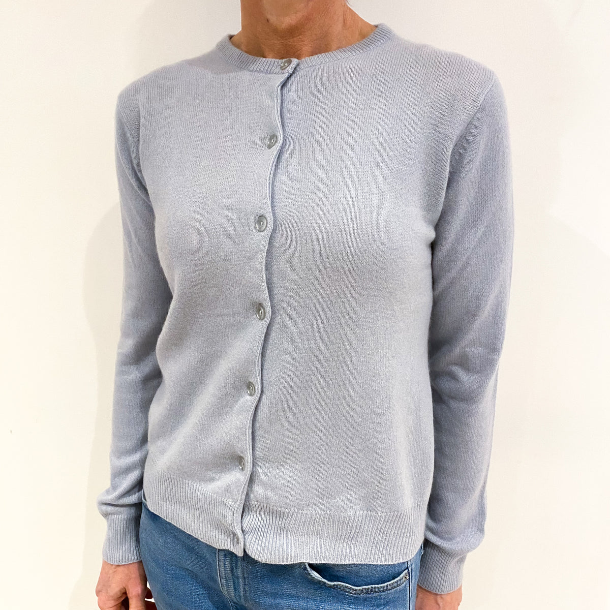 Frost Blue Cashmere Crew Neck Cardigan Small