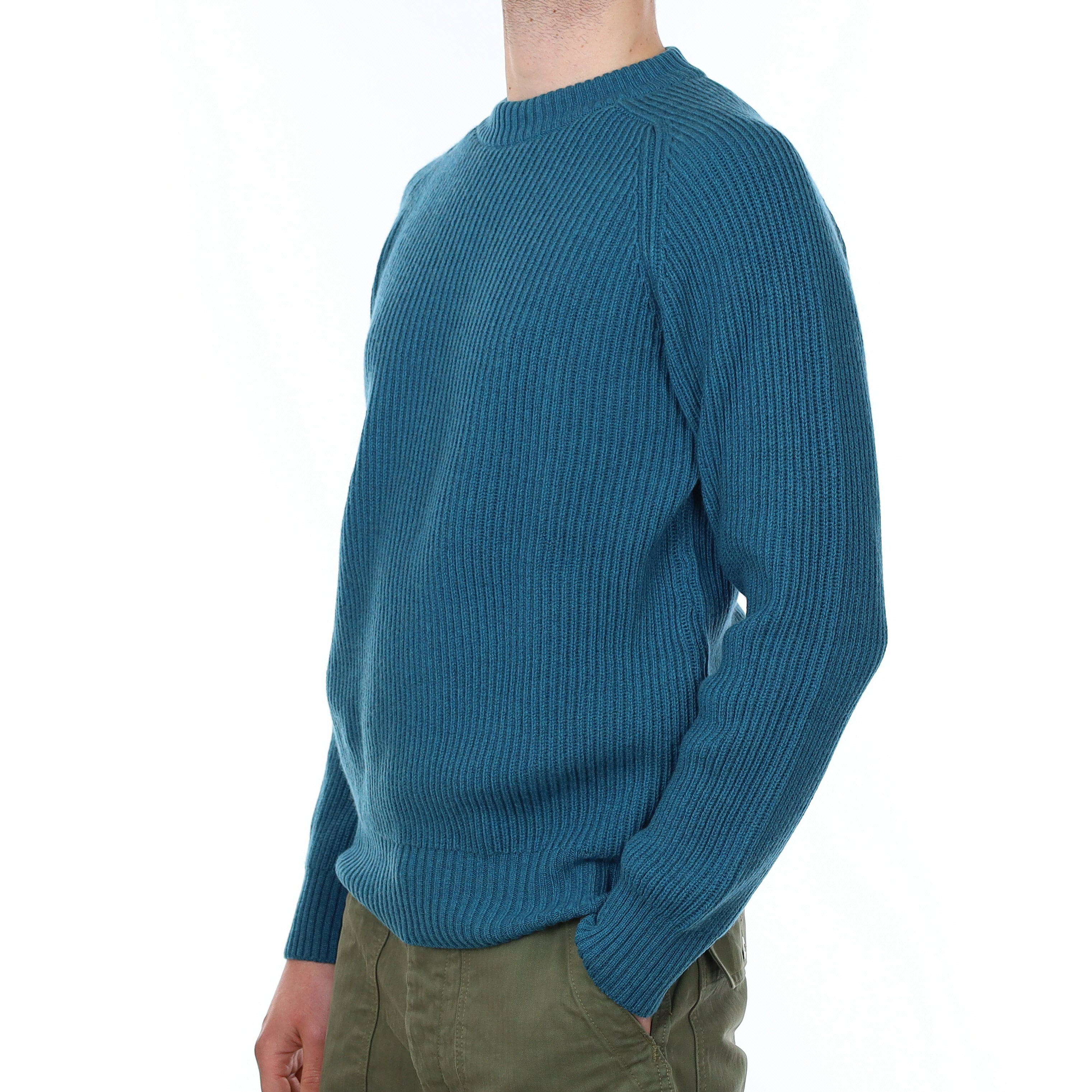 Men's Brand New Scottish Teal Blue Chunky Cashmere Crew Neck Jumper Small