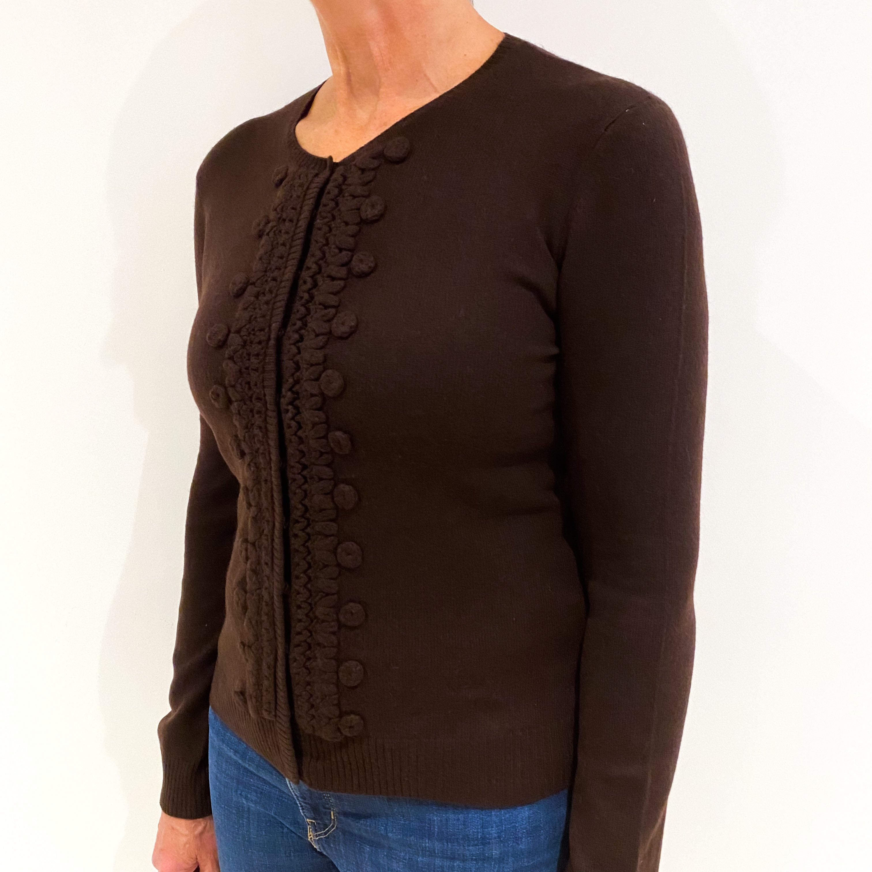 Bitter Chocolate Brown Cashmere Crew Neck Cardigan Medium