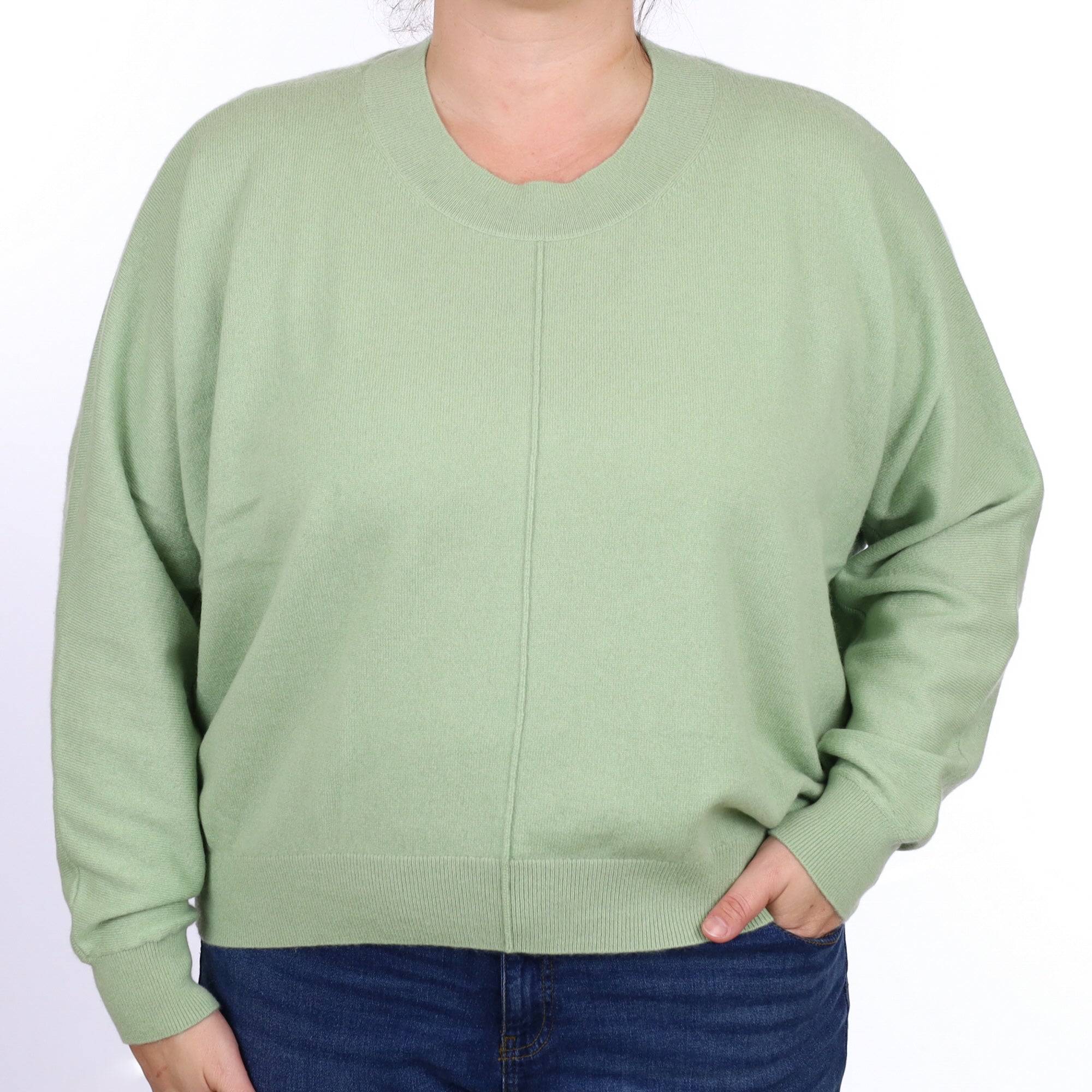 Cos Hellebore Green Cashmere Batwing Crew Neck Jumper Large