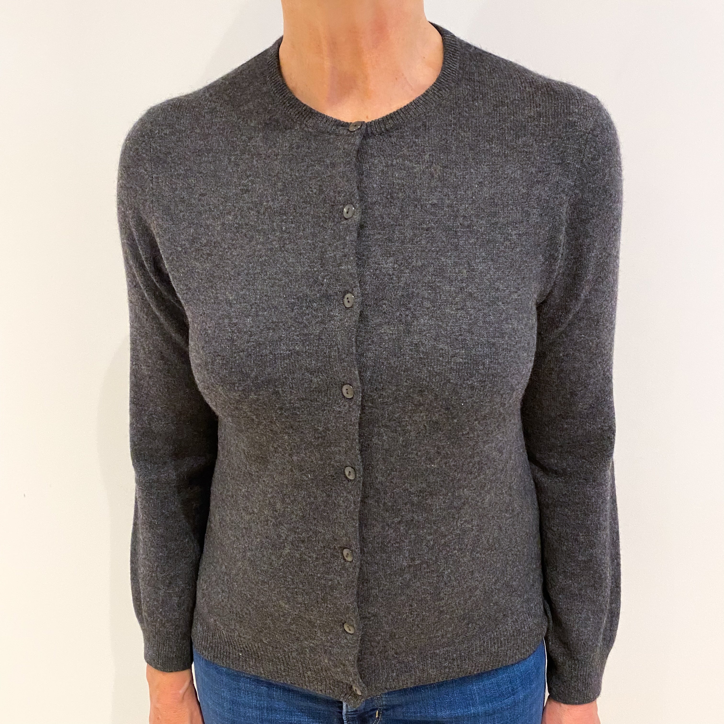 Dark Slate Grey Cashmere Crew Neck Cardigan Medium