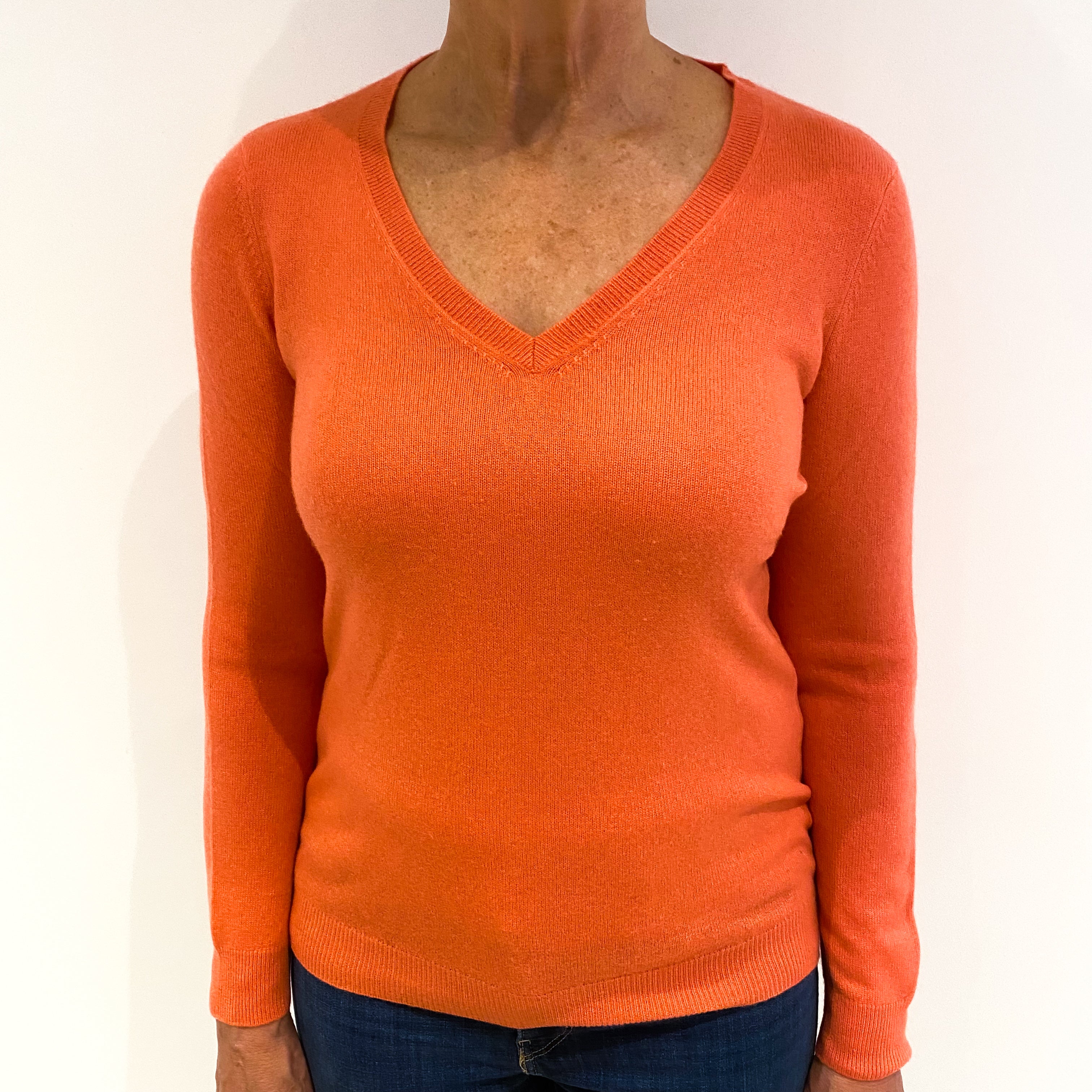 Coral Pink Cashmere V-Neck Jumper Medium