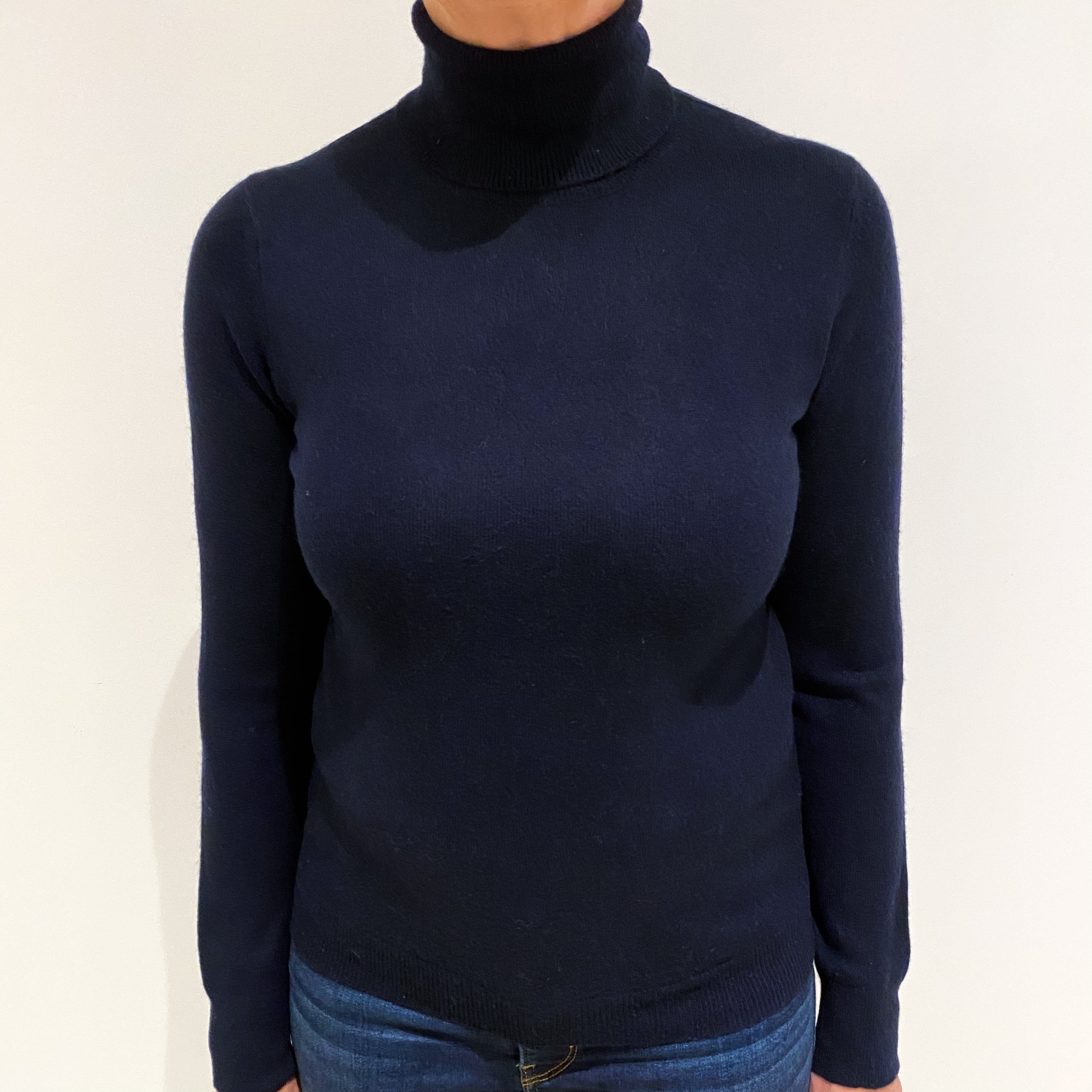 Navy Blue Cashmere Polo Neck Jumper Medium