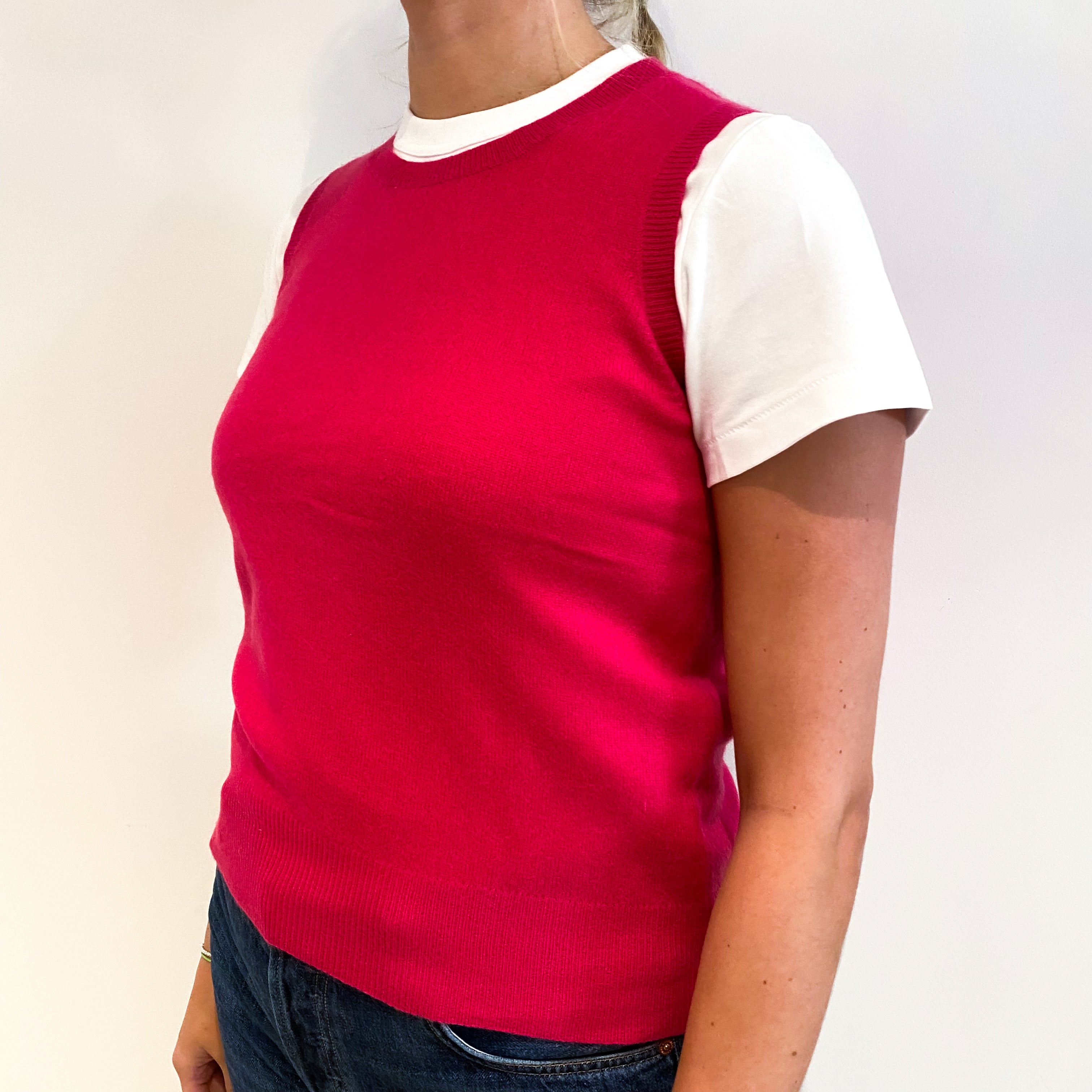 Hot Pink Cashmere Crew Neck Tank Top Small