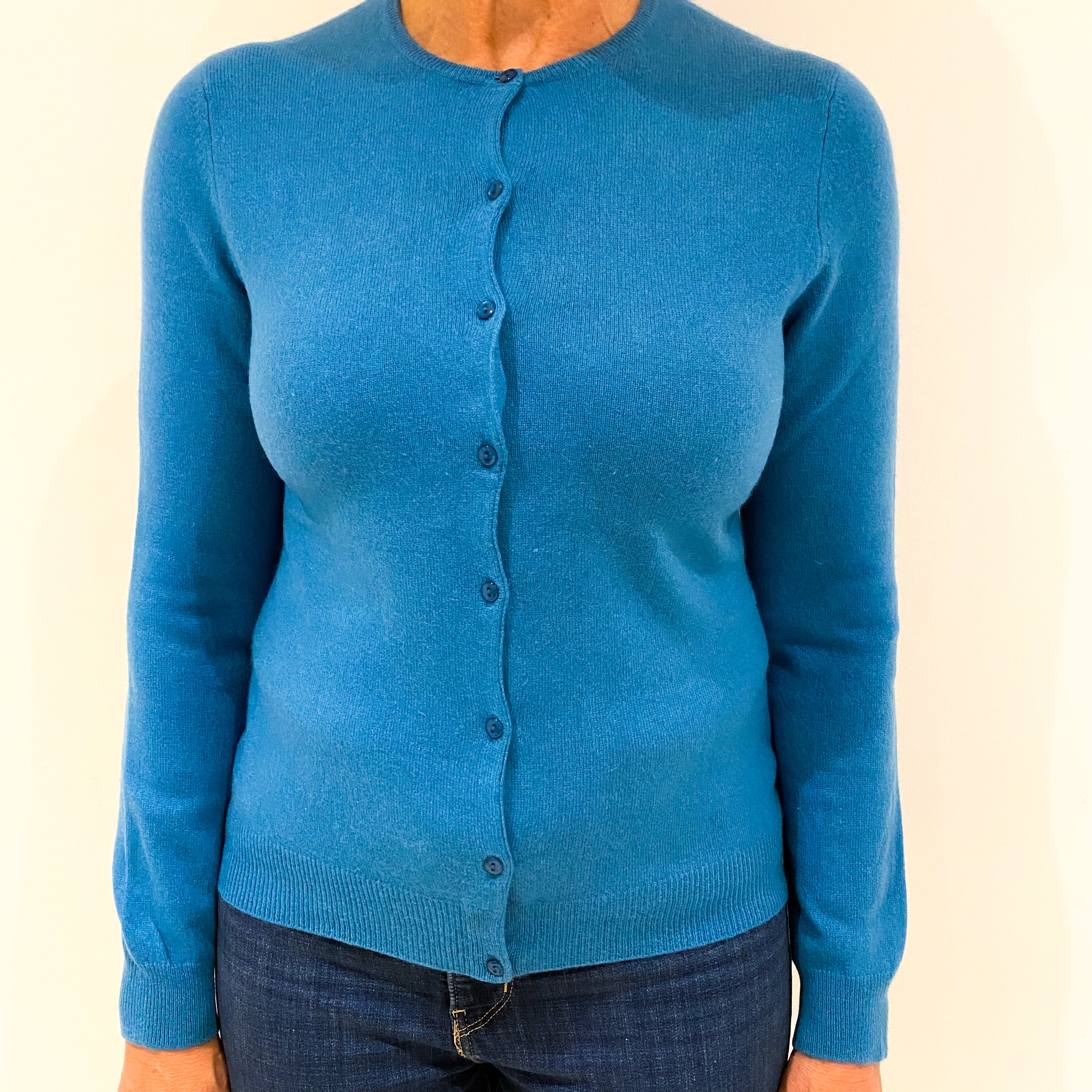 Pale Teal Blue Cashmere Cardigan Medium