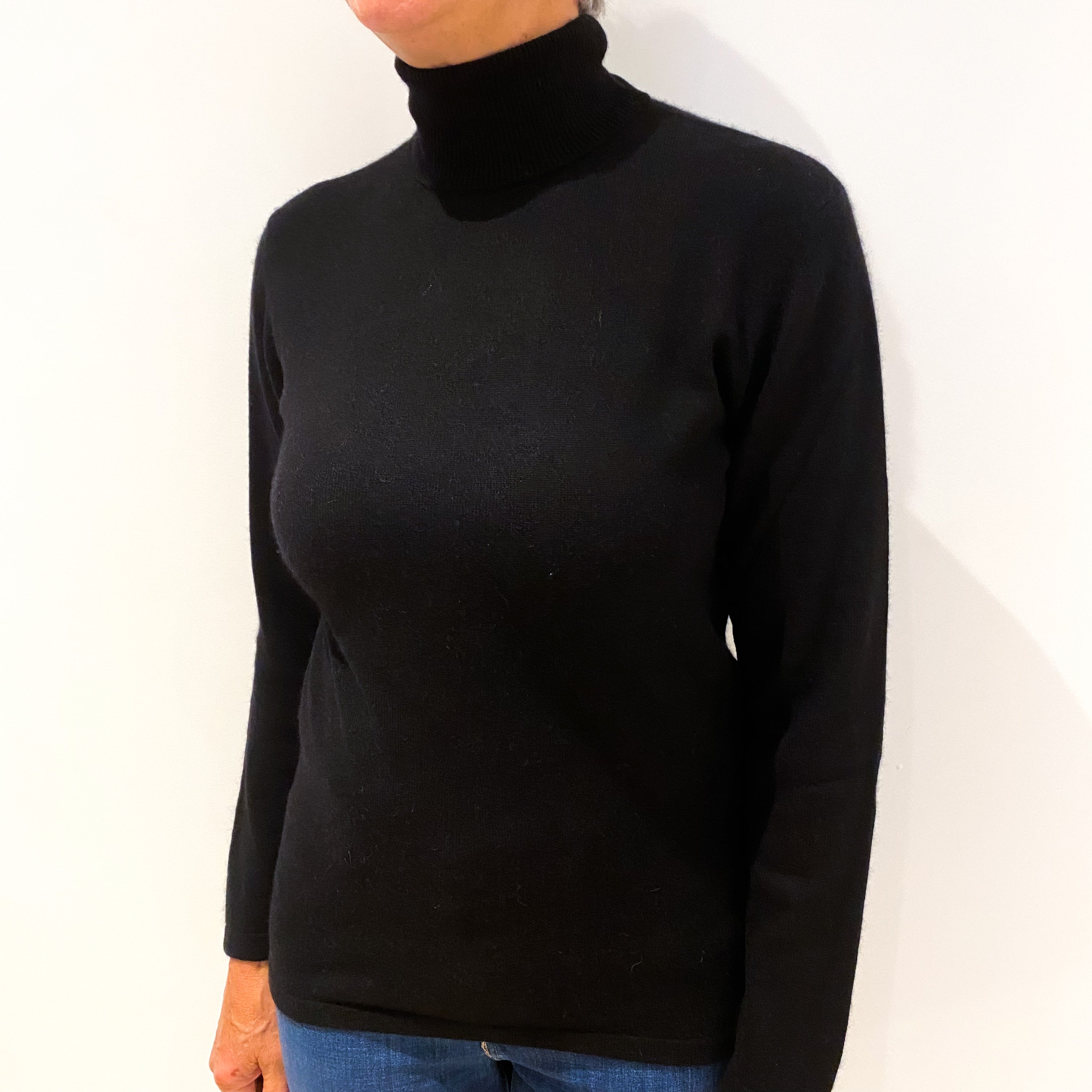 Black Cashmere Polo Neck Jumper Medium