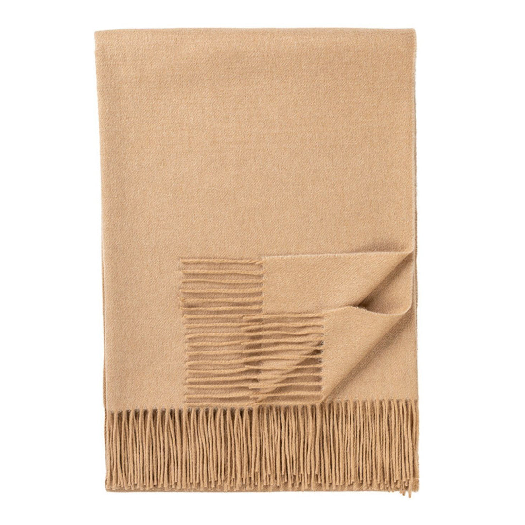 Brand New English Camel & Beige Ombre Luxury Woven Cashmere Blanket