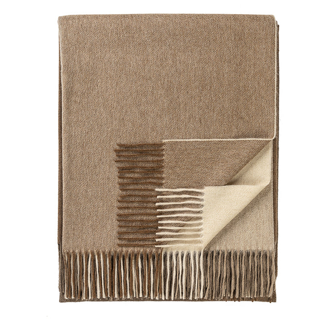 Brand New English Fawn and Camel Colour Block Luxury Woven Cashmere Blanket