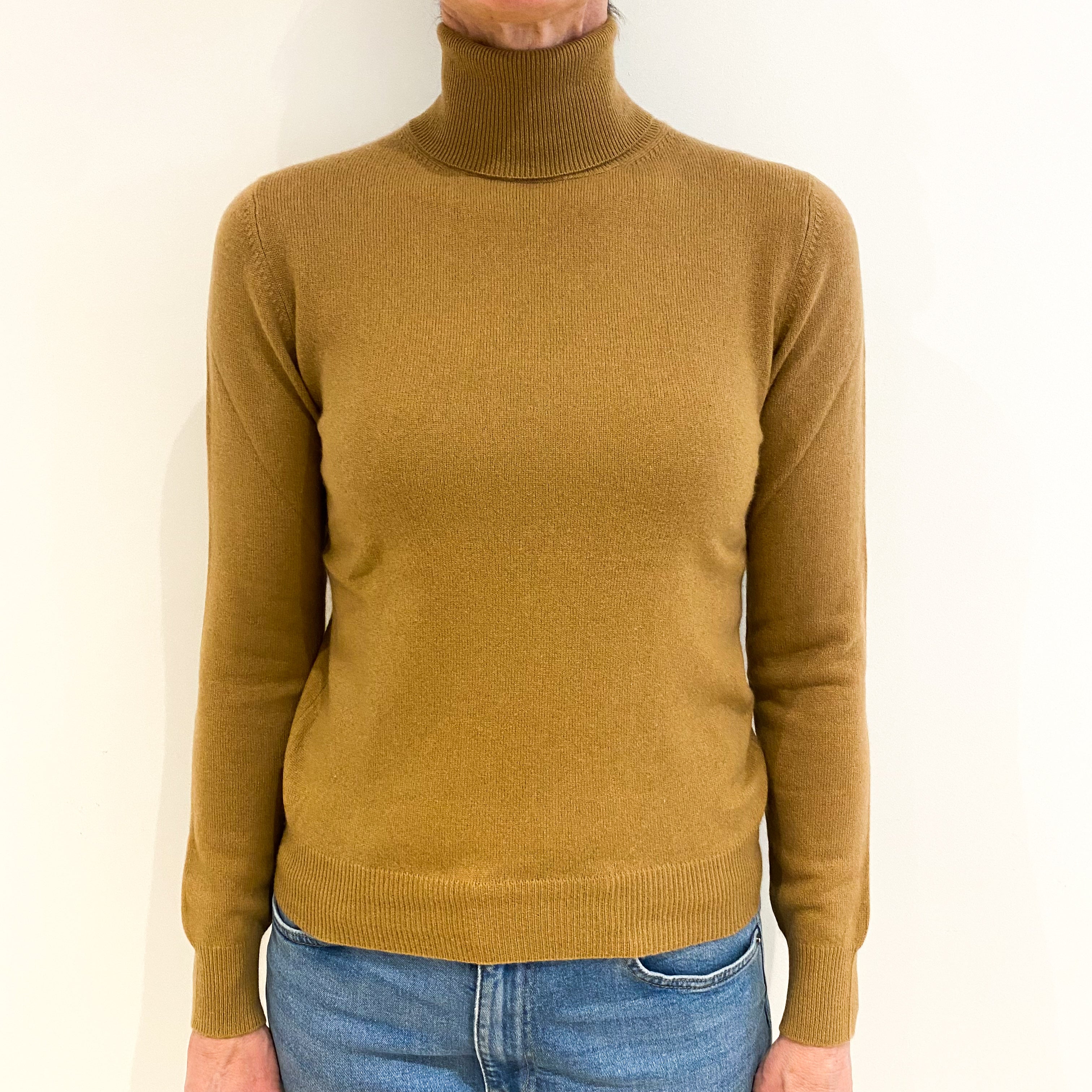 Butterscotch Brown Cashmere Polo Neck Jumper Small