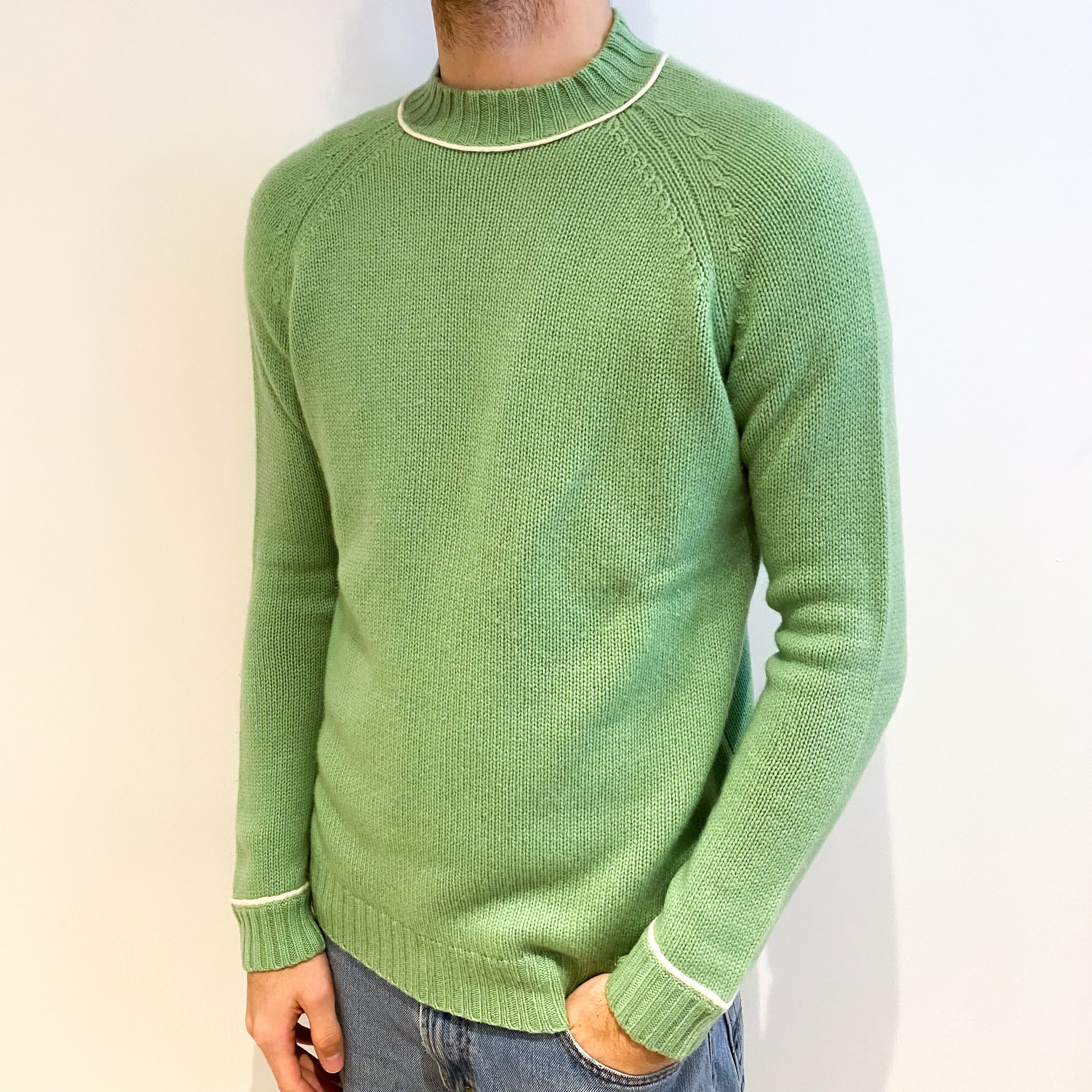 Men's Spring Green Cashmere Turtle Neck Jumper Large