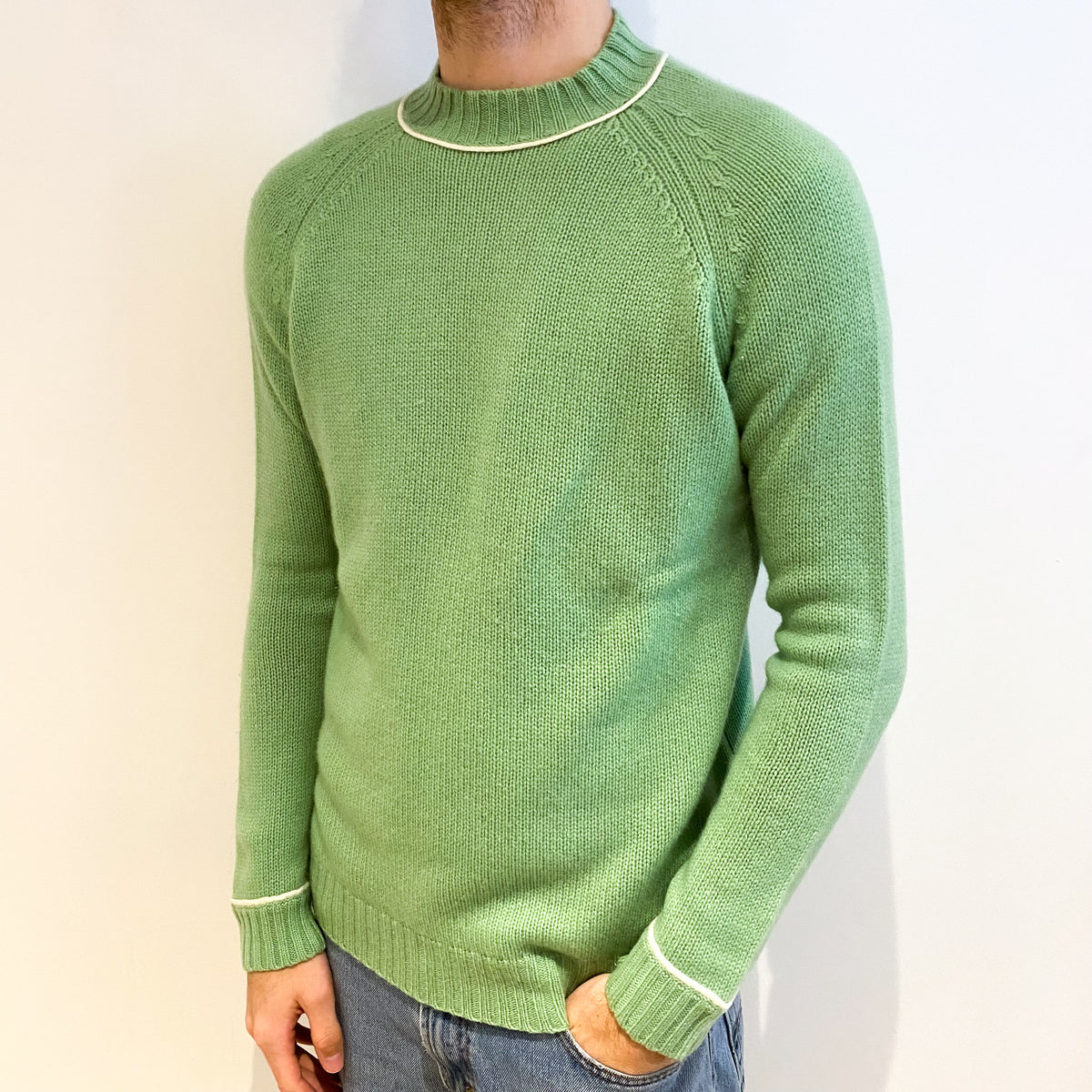 Men's Spring Green Cashmere Turtle Neck Jumper Large