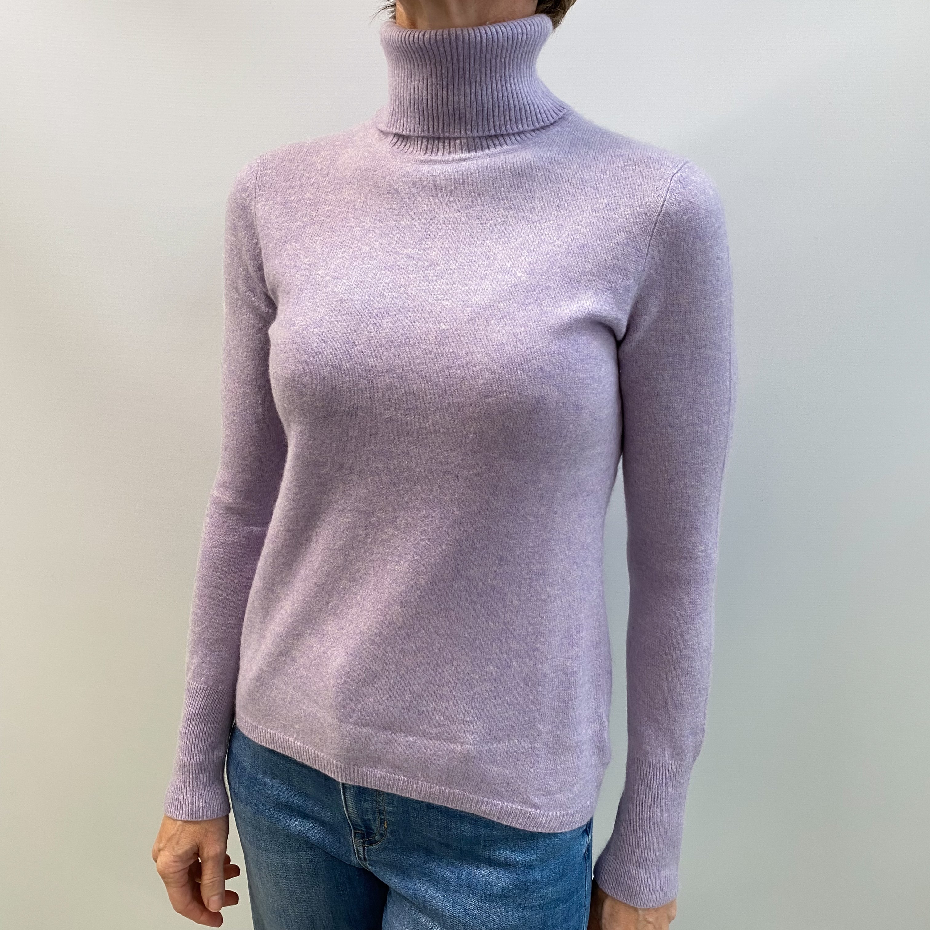 Lavender Purple Cashmere Polo Neck Jumper Small
