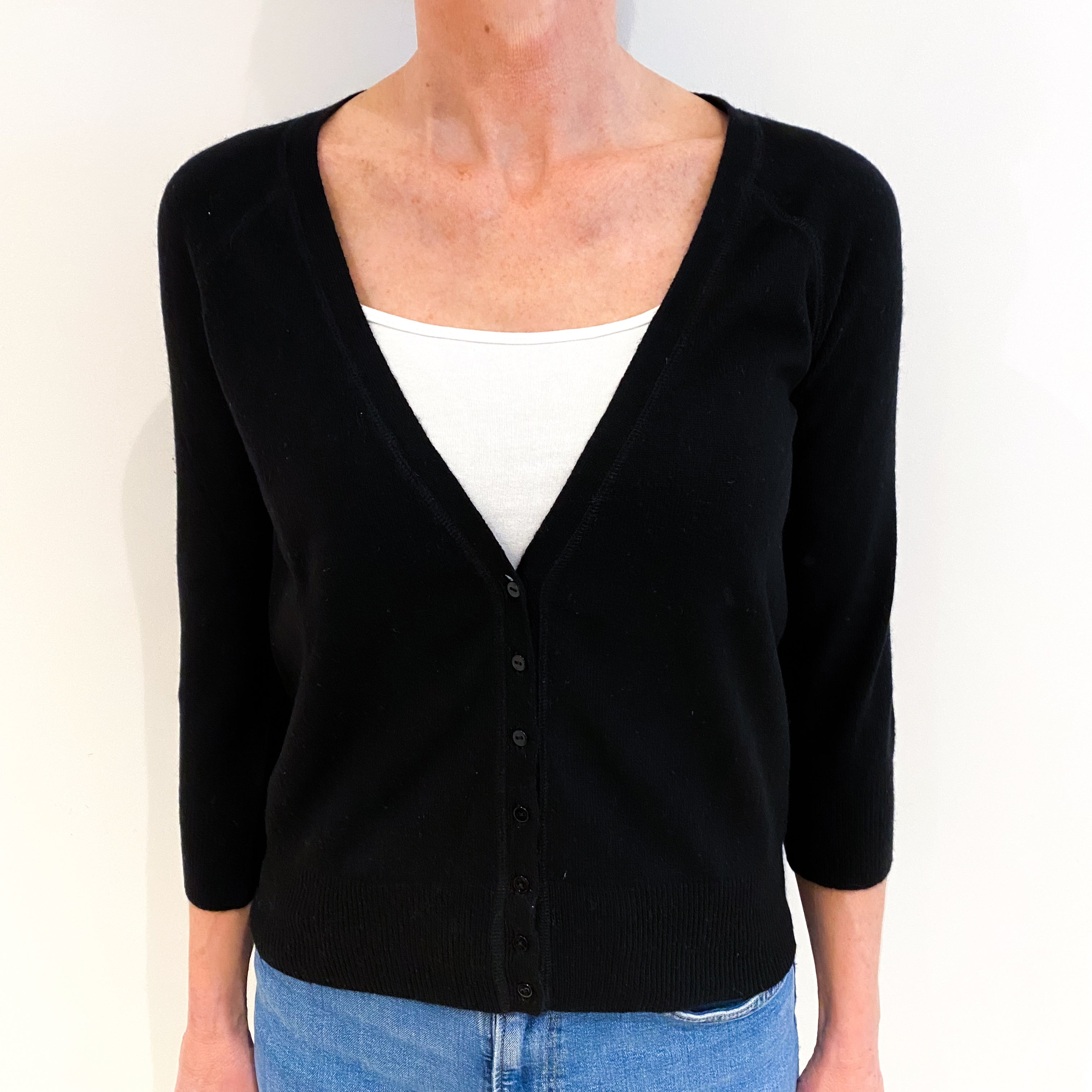Black Cashmere V Neck Cardigan Small