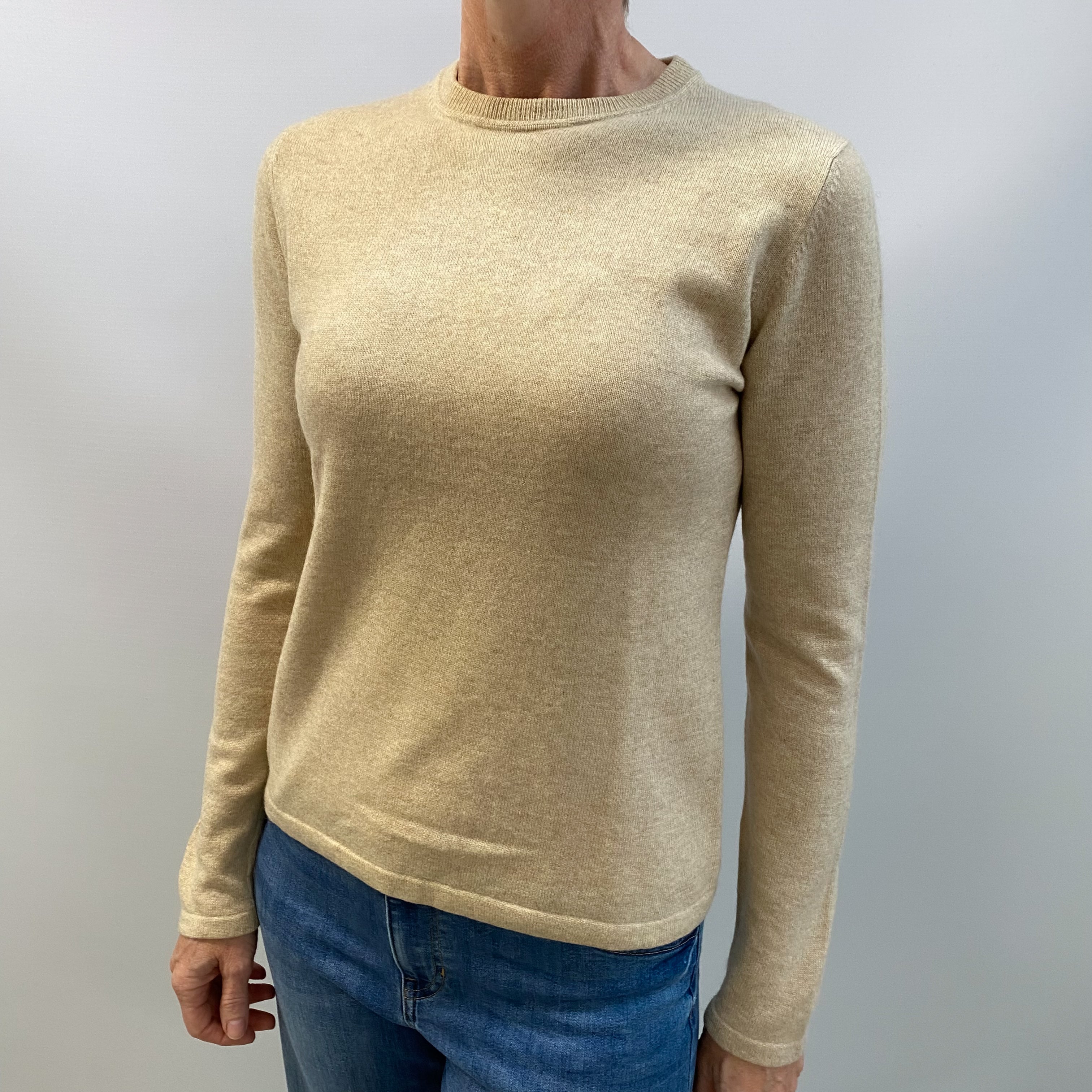 Sand Beige Cashmere Crew Neck Jumper Small