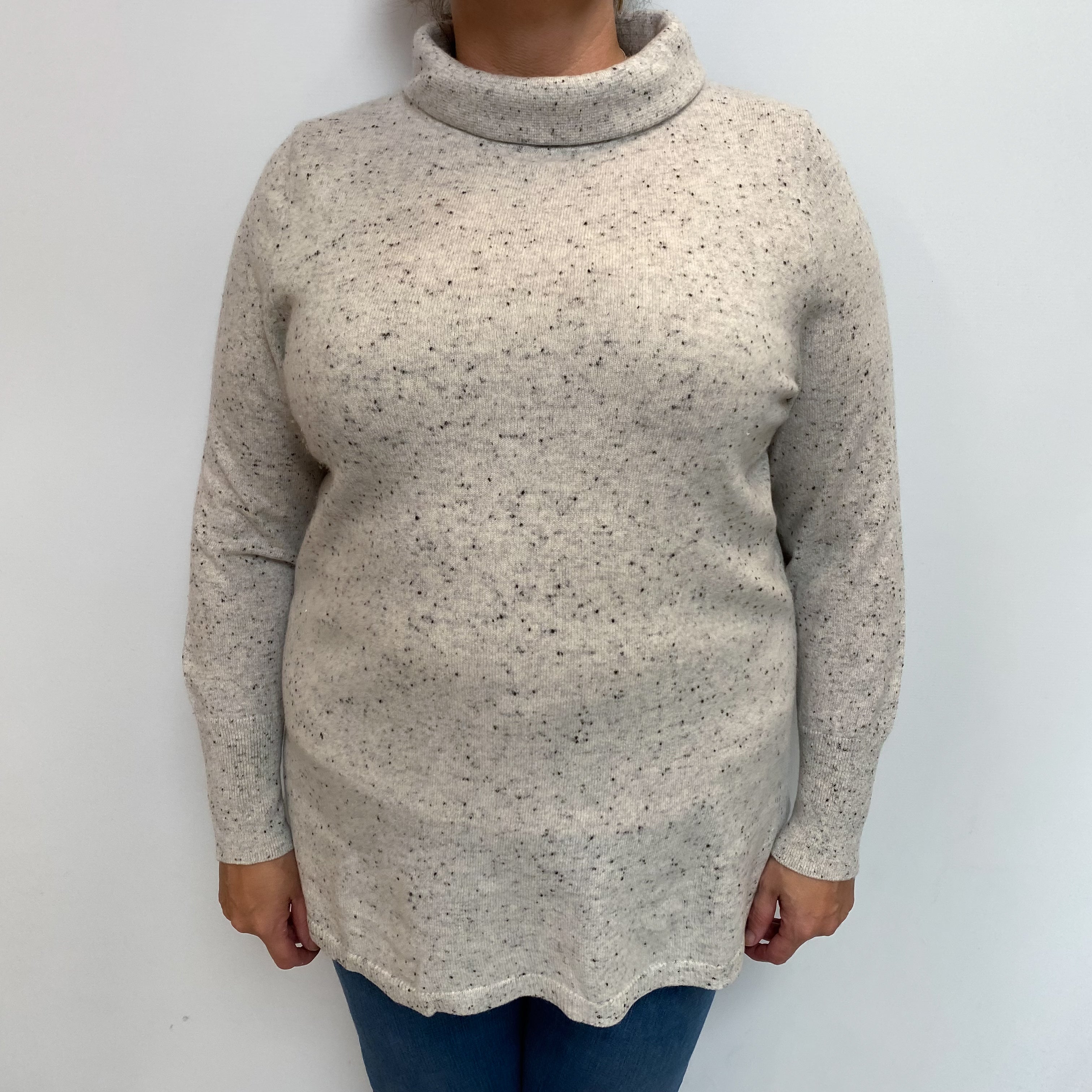 Ivory Flecked Cashmere Funnel Neck Jumper Extra Large