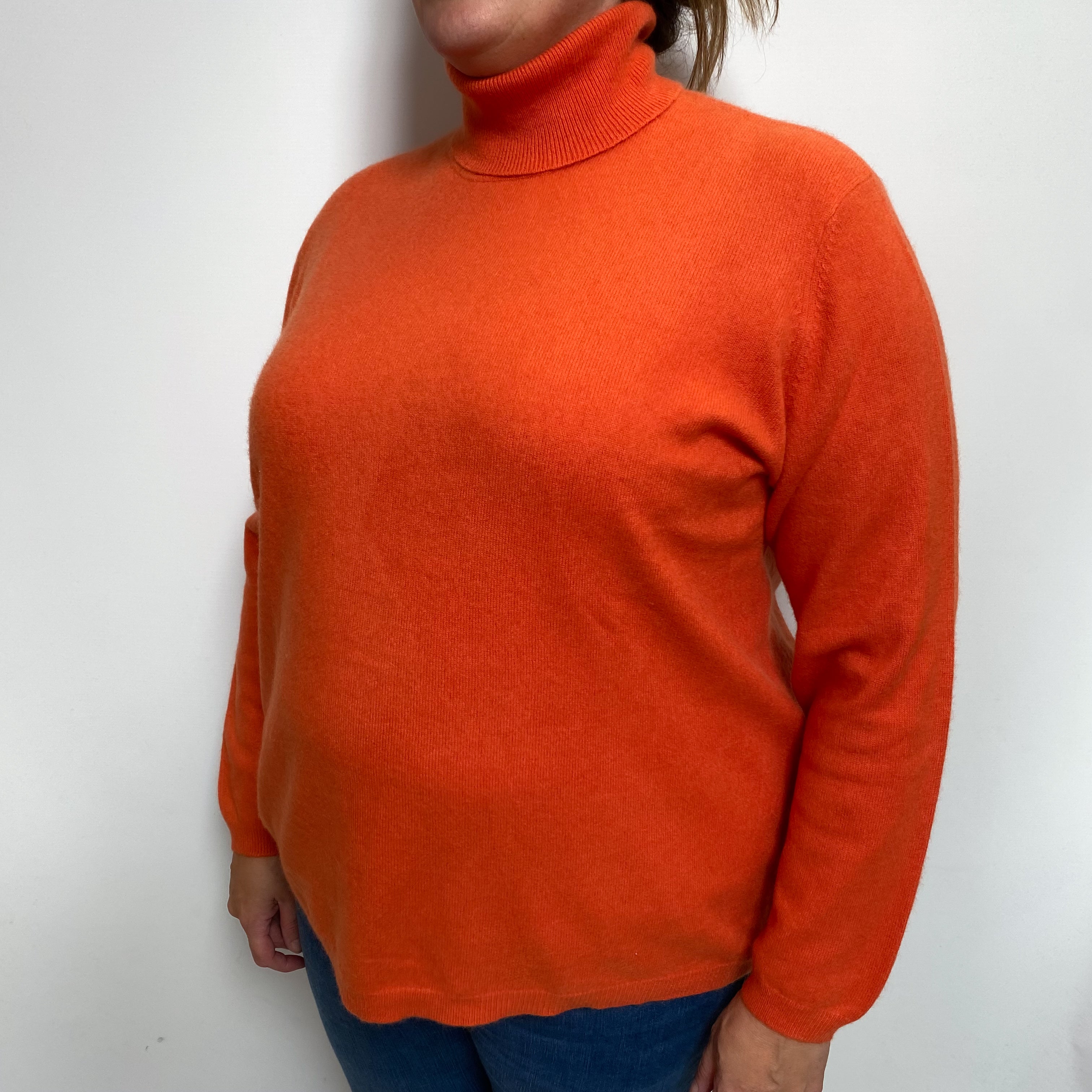 Ralph Lauren Tangerine Orange Cashmere Polo Neck Jumper Extra Large