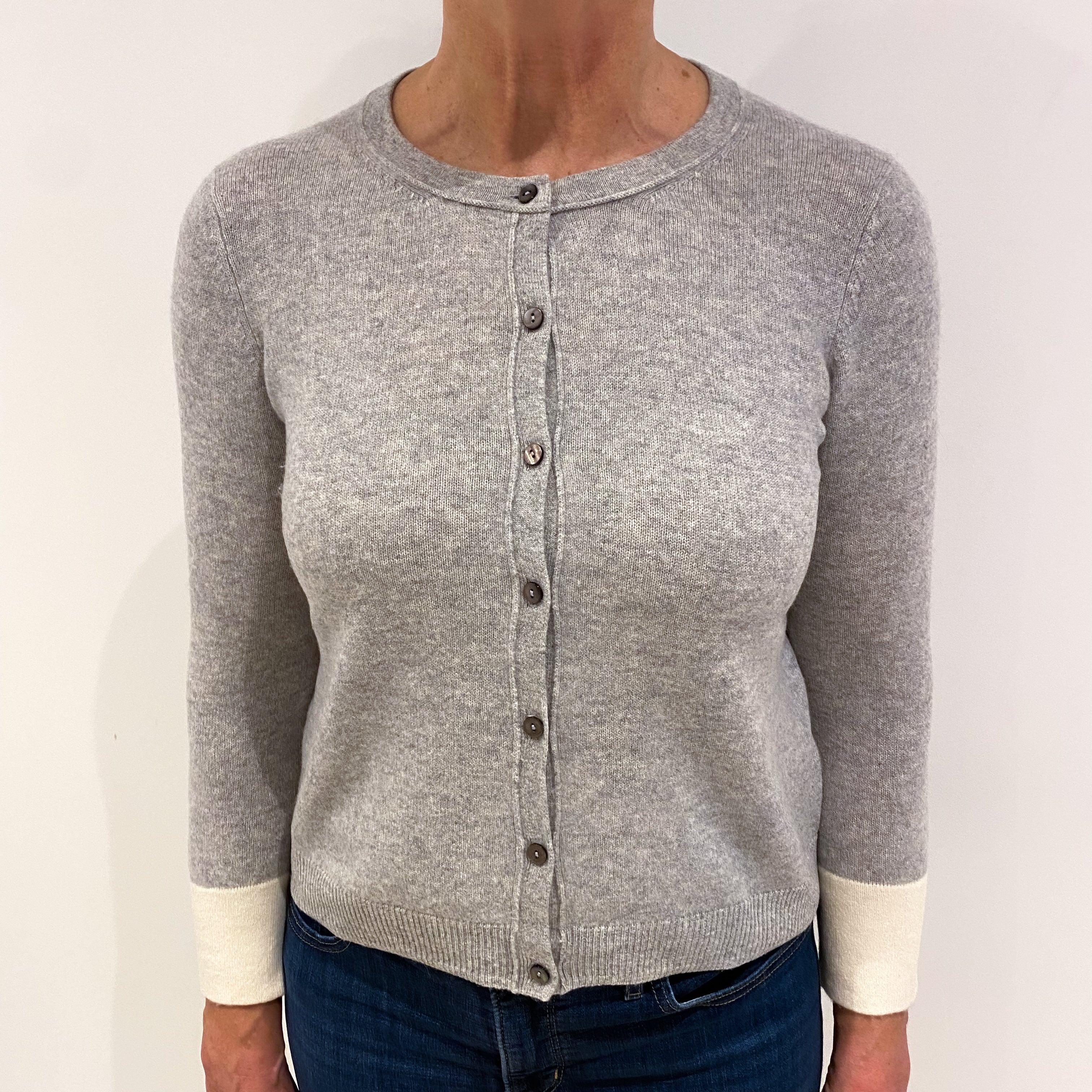 Smoke Grey Cashmere Crew Neck Cardigan Medium