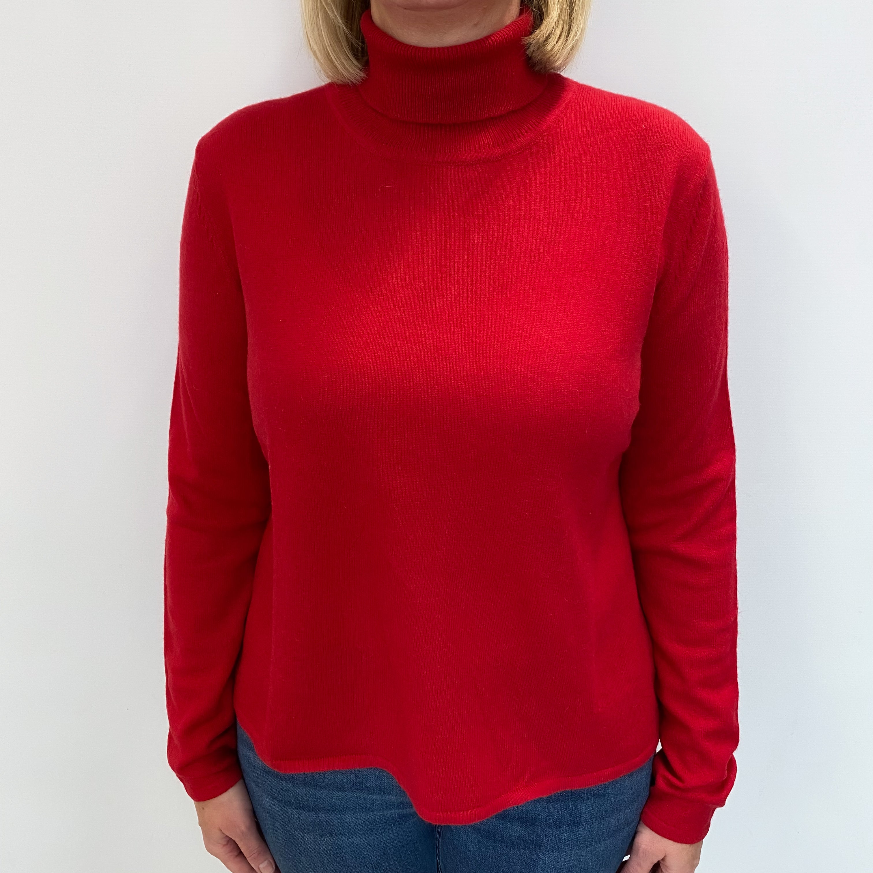 Post Box Red Cashmere Polo Neck Jumper Large
