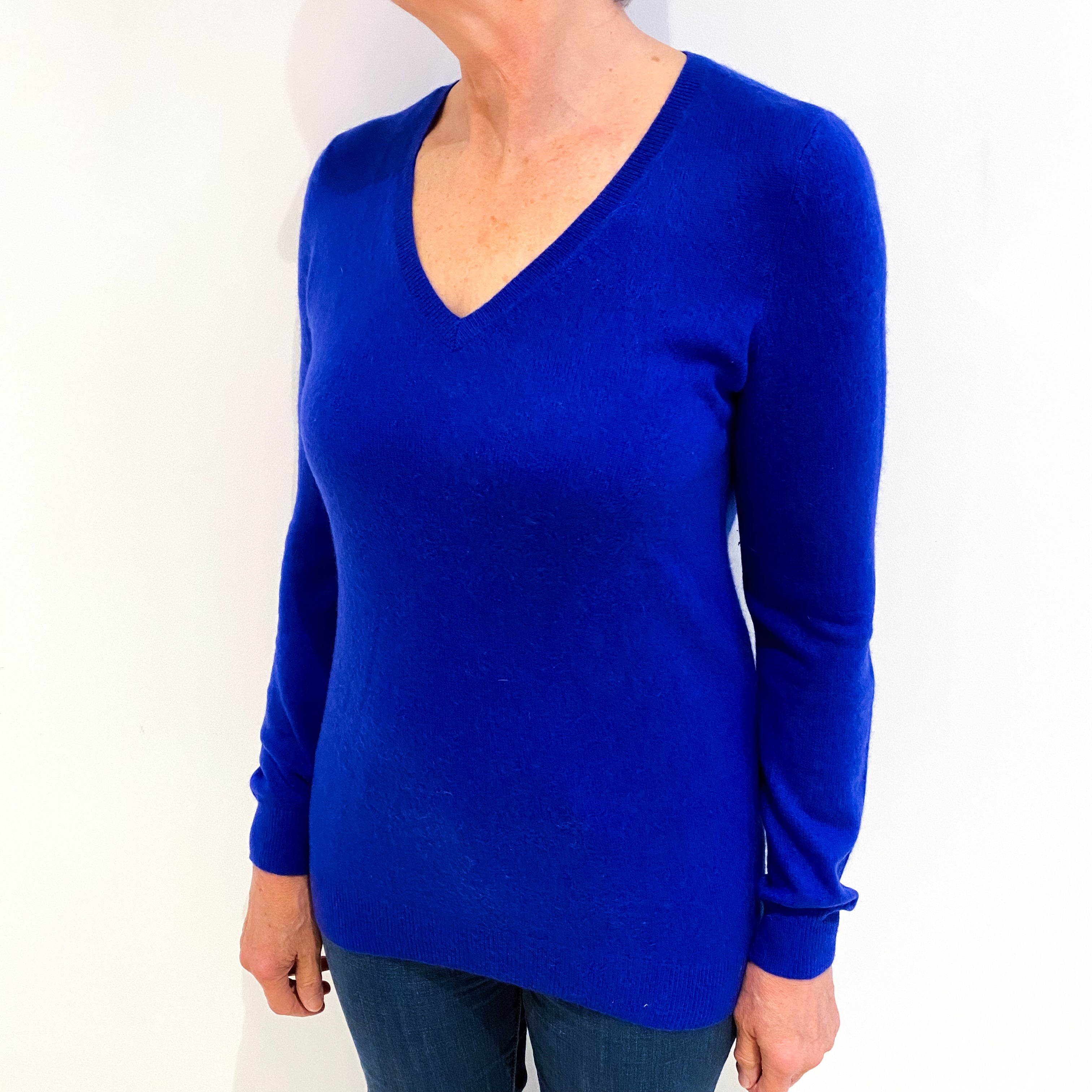 Indigo Blue Cashmere V Neck Jumper Medium