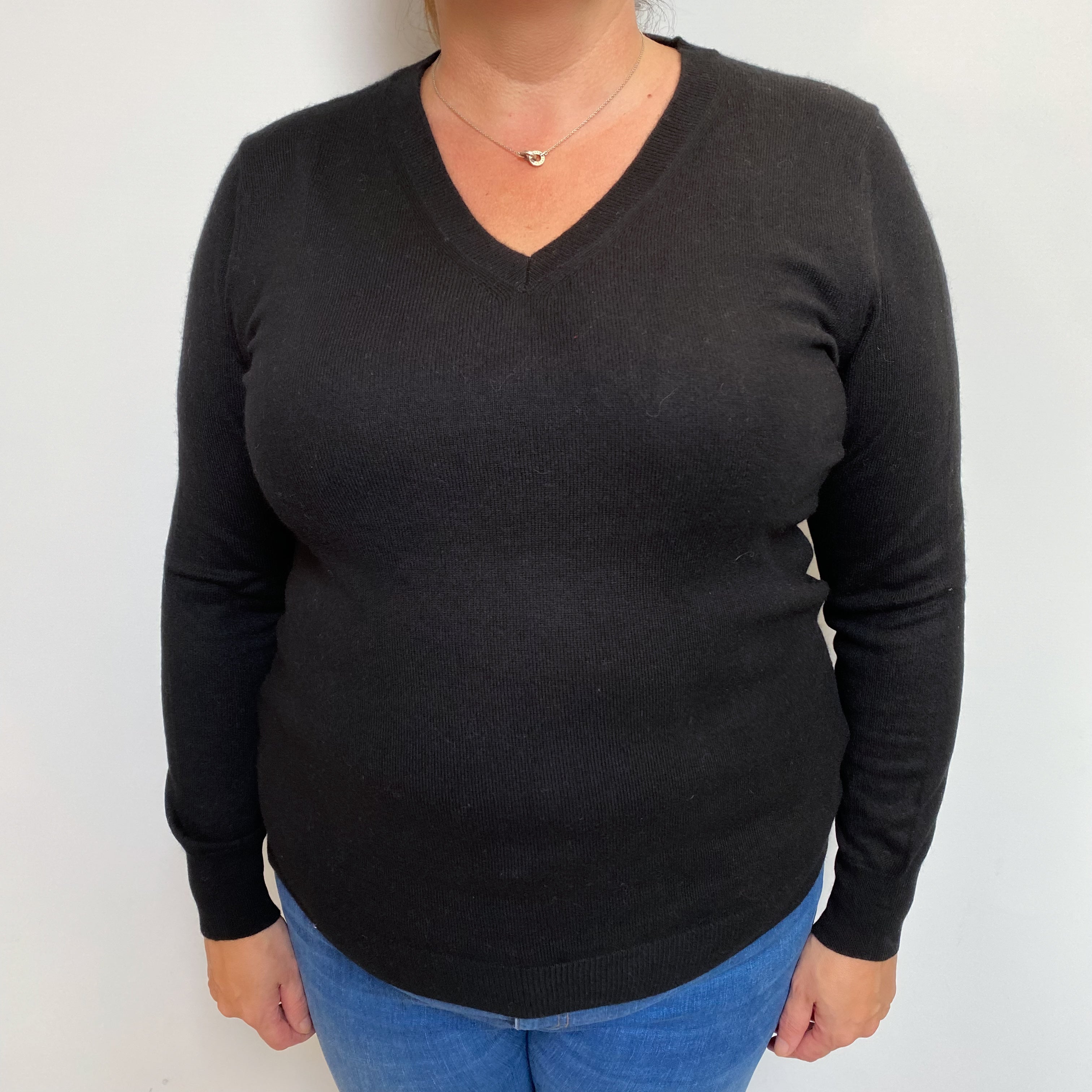 Black Cashmere V Neck Jumper Extra Large