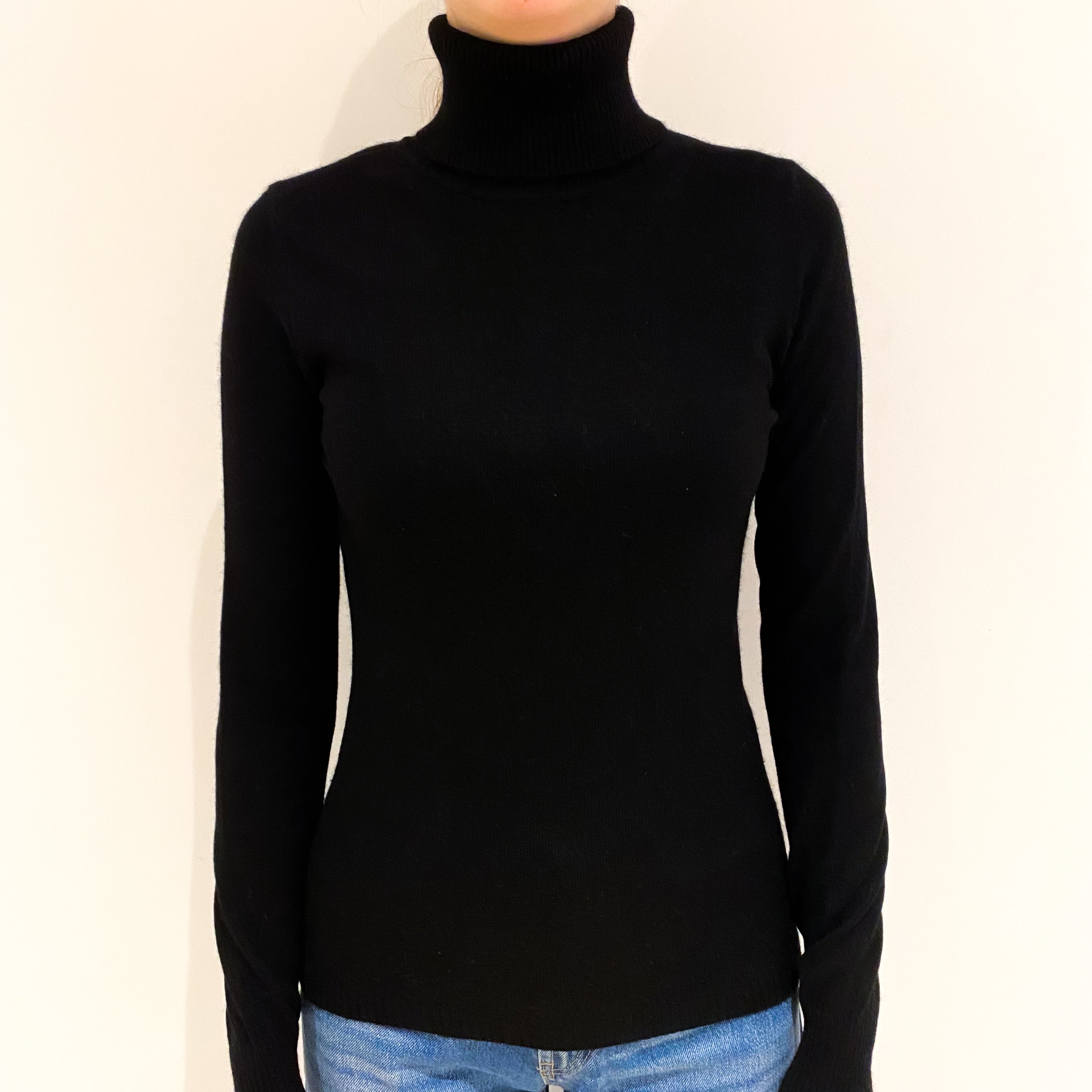 Black Cashmere Polo Neck Jumper Extra Small