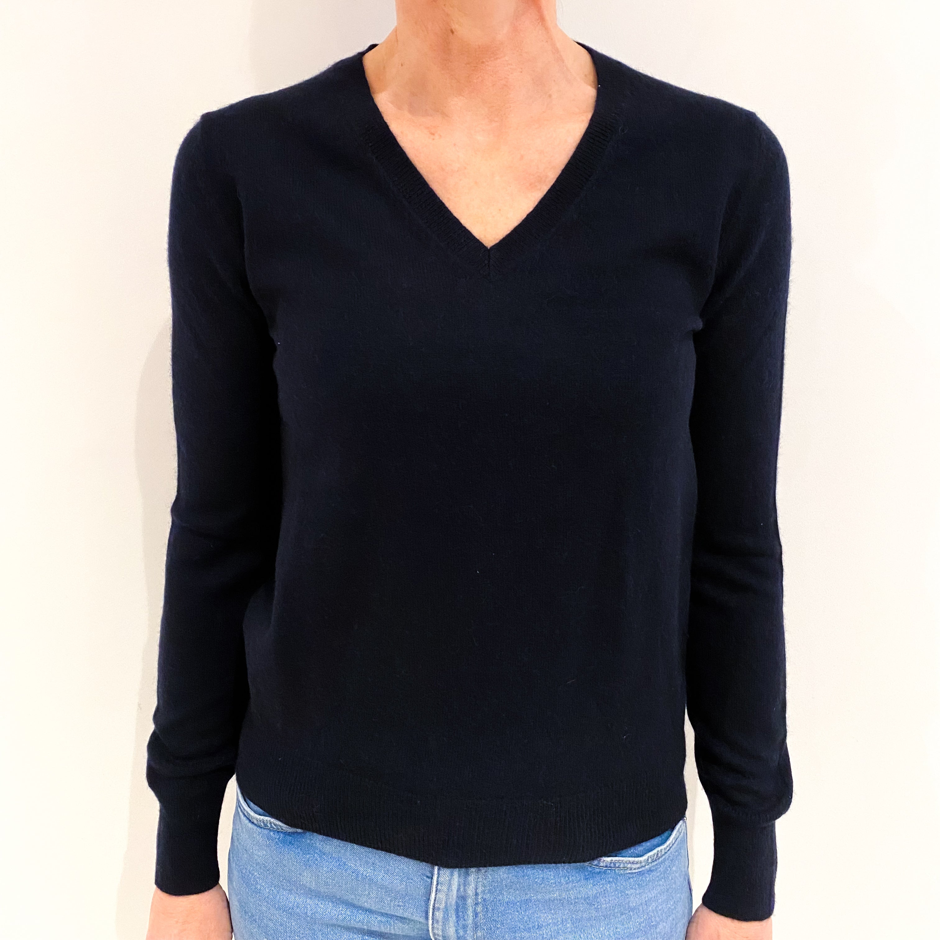 Dark Navy Cashmere V Neck Jumper Small