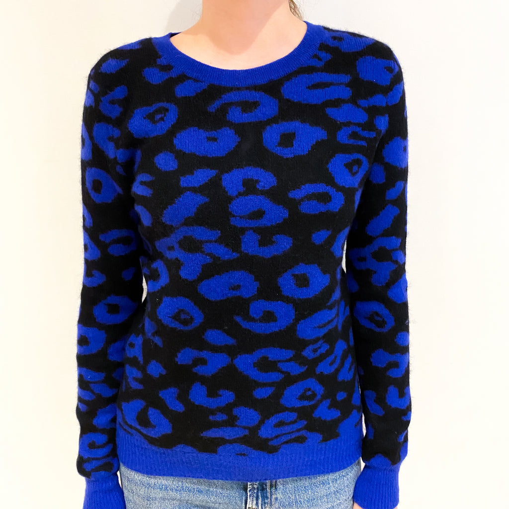 Indigo Blue Animal Print Cashmere Crew Neck Jumper Extra Small