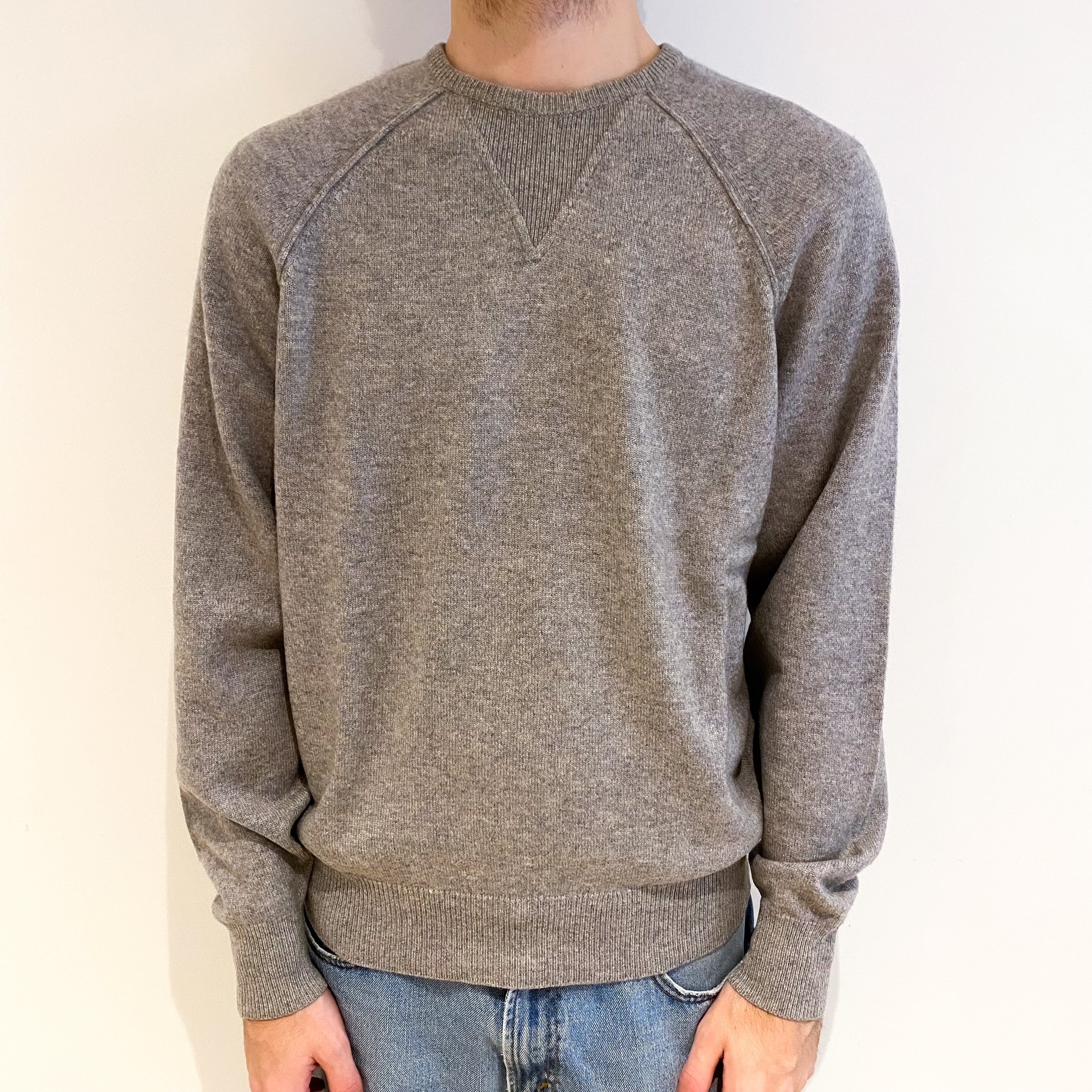 Men's Scottish Smoke Grey Cashmere Crew Neck Jumper Large