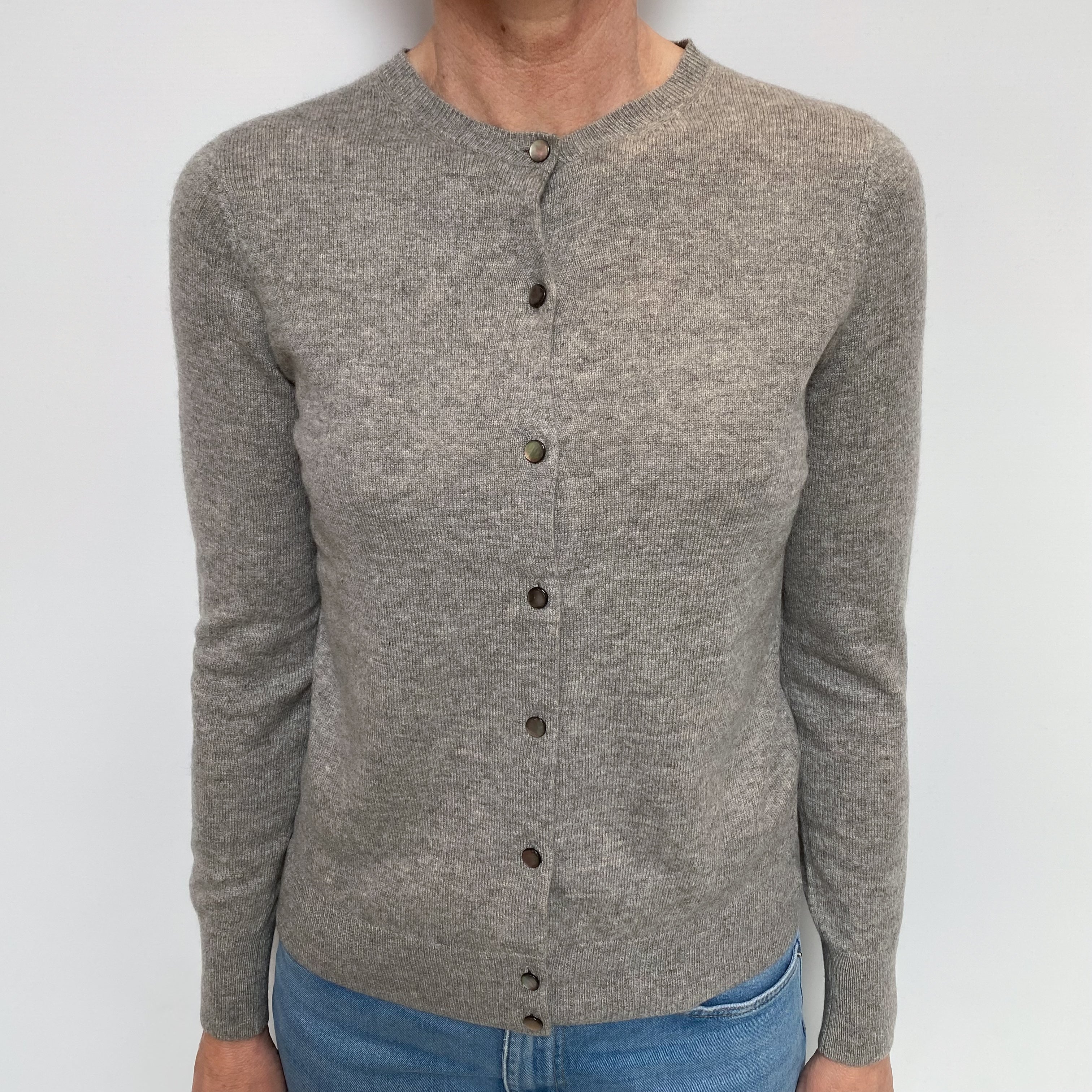 Smoke Grey Cashmere Crew Neck Cardigan Small