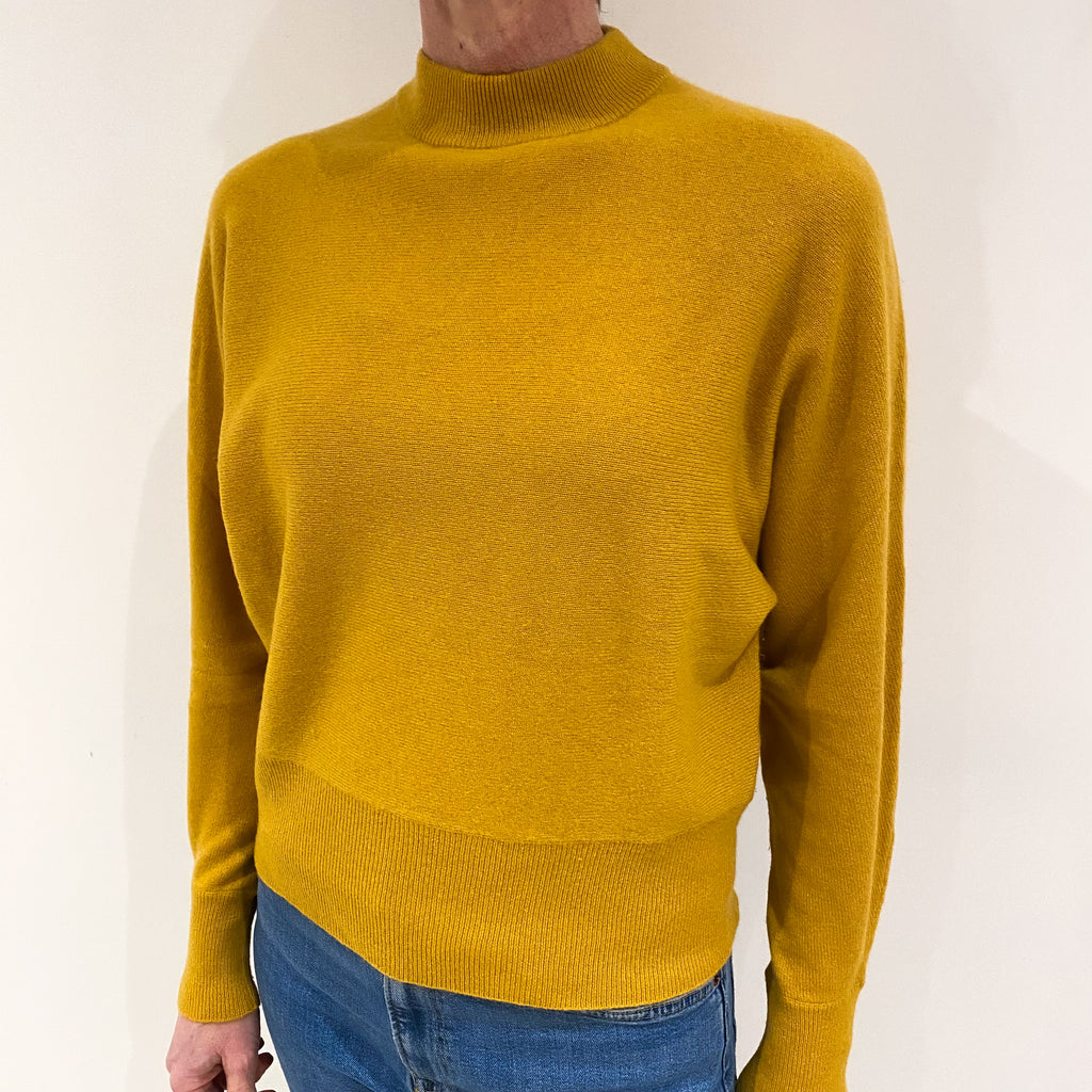 Mustard Yellow Cashmere Batwing Turtle Neck Jumper Small