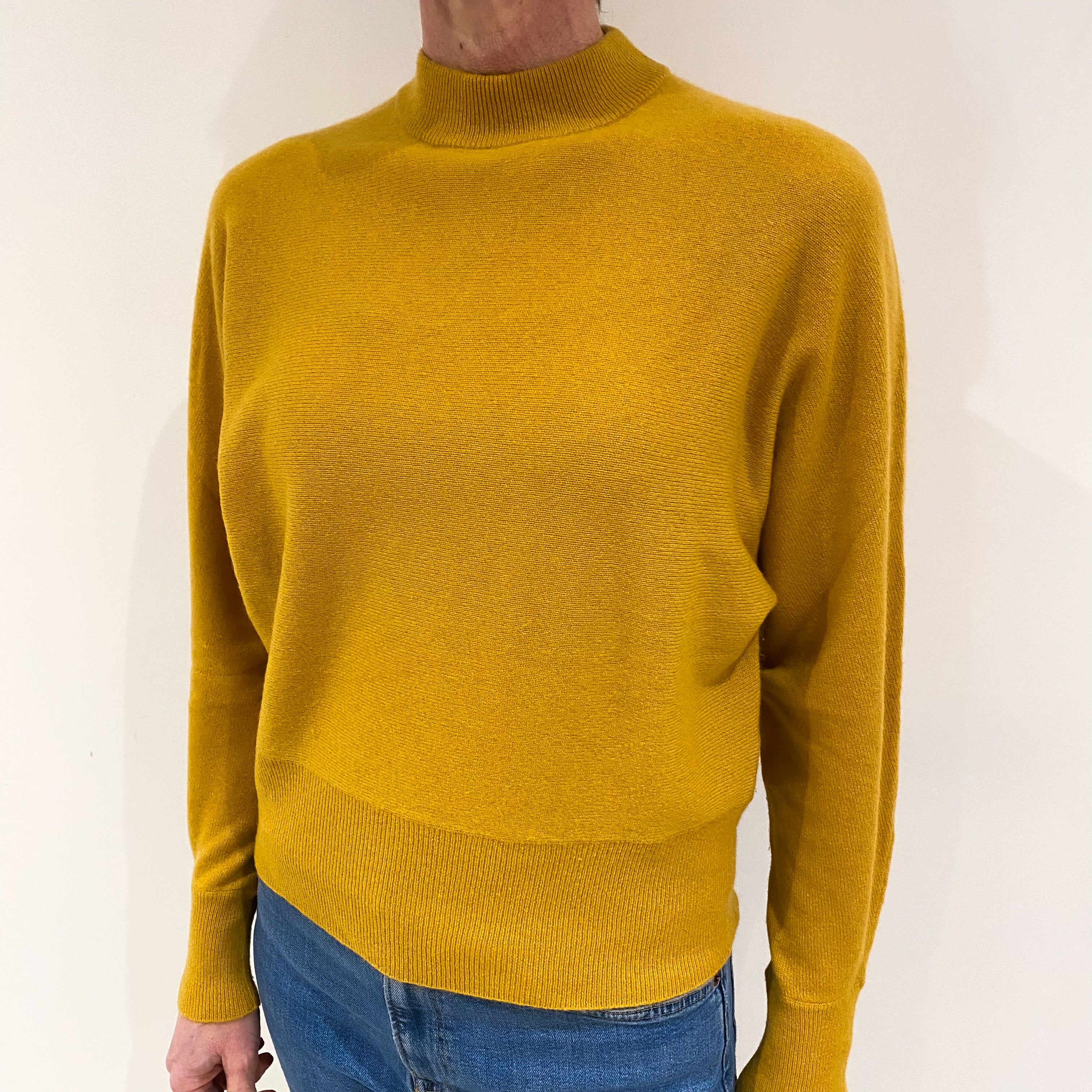 Mustard Yellow Cashmere Batwing Turtle Neck Jumper Small
