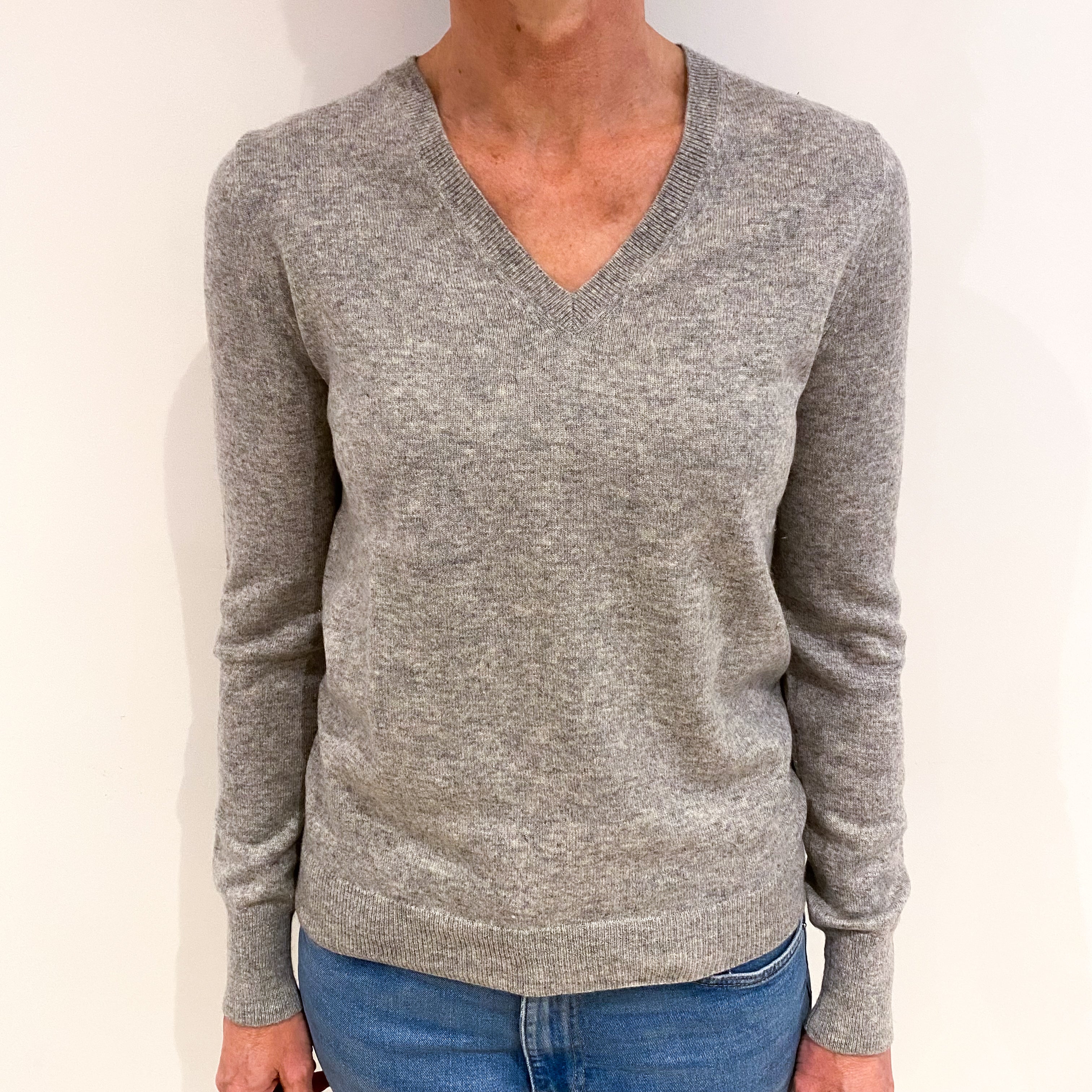 Smoke Grey Cashmere V Neck Jumper Small