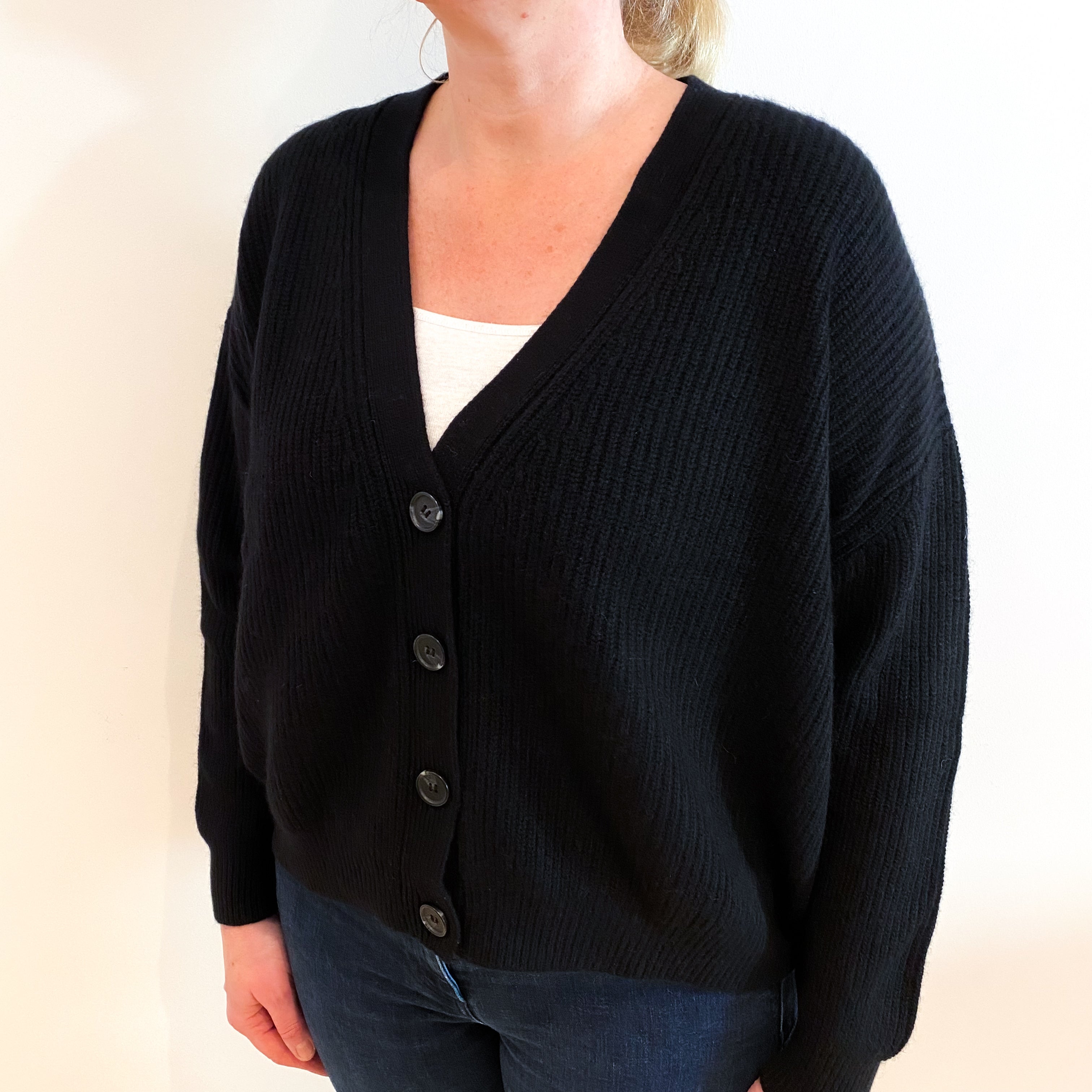 Black Cashmere V Neck Cardigan Large