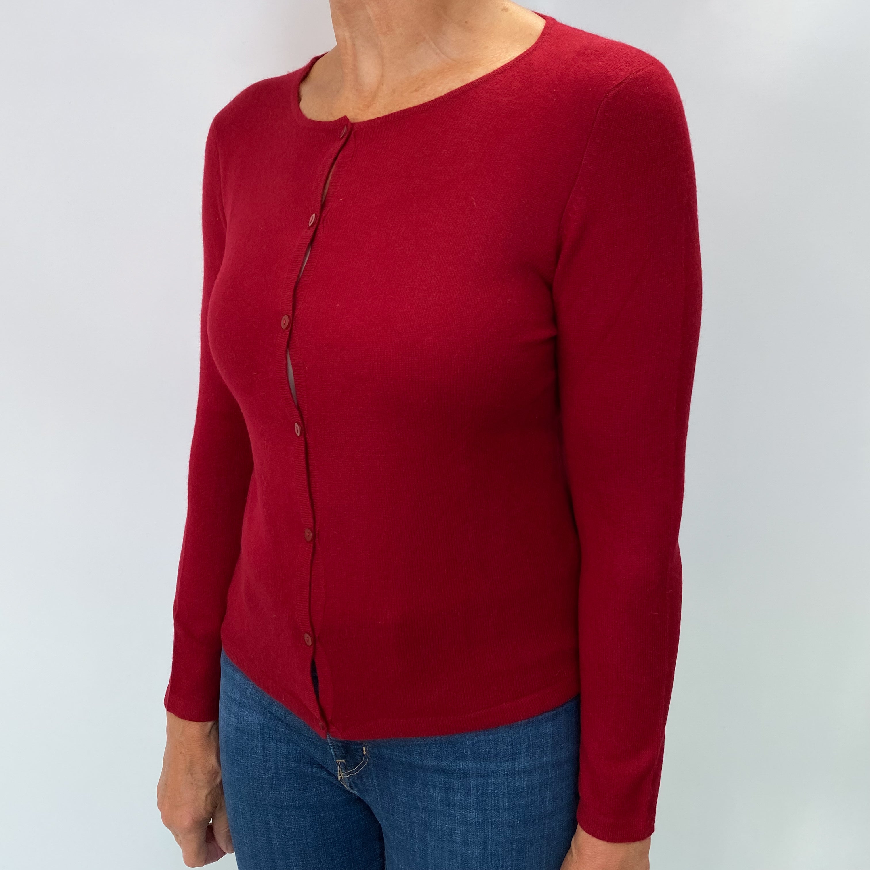 Crimson Red Cashmere Crew Neck Cardigan Medium