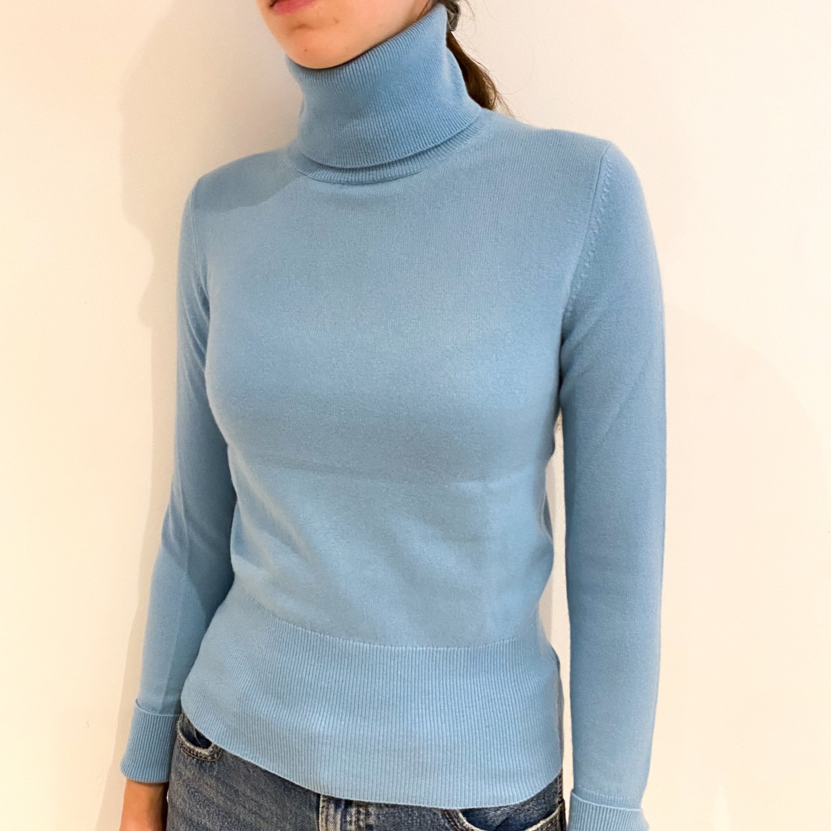 Opal Blue Cashmere Polo Neck Jumper Extra Small