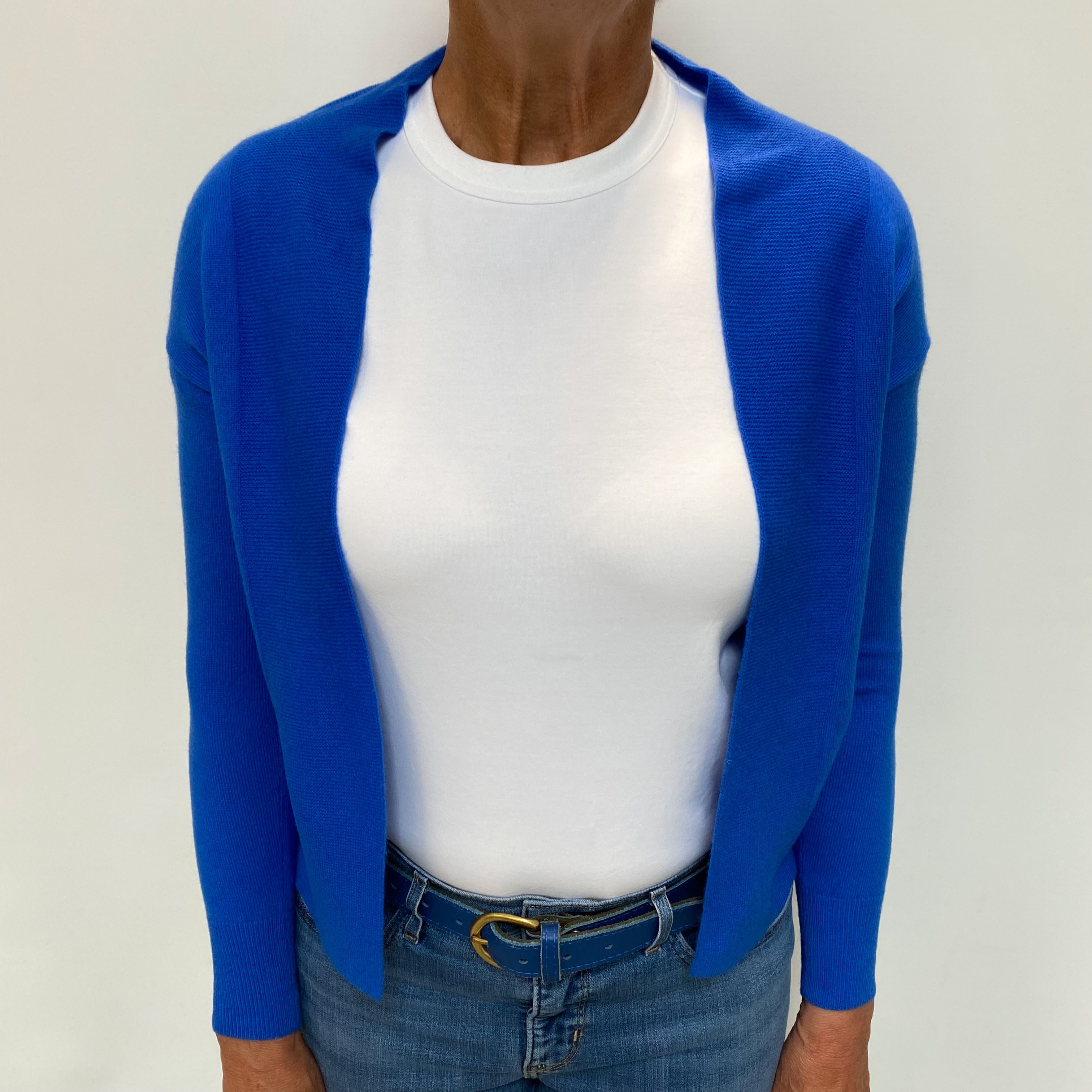 Azure Blue Cashmere Edge To Edge Cardigan Medium