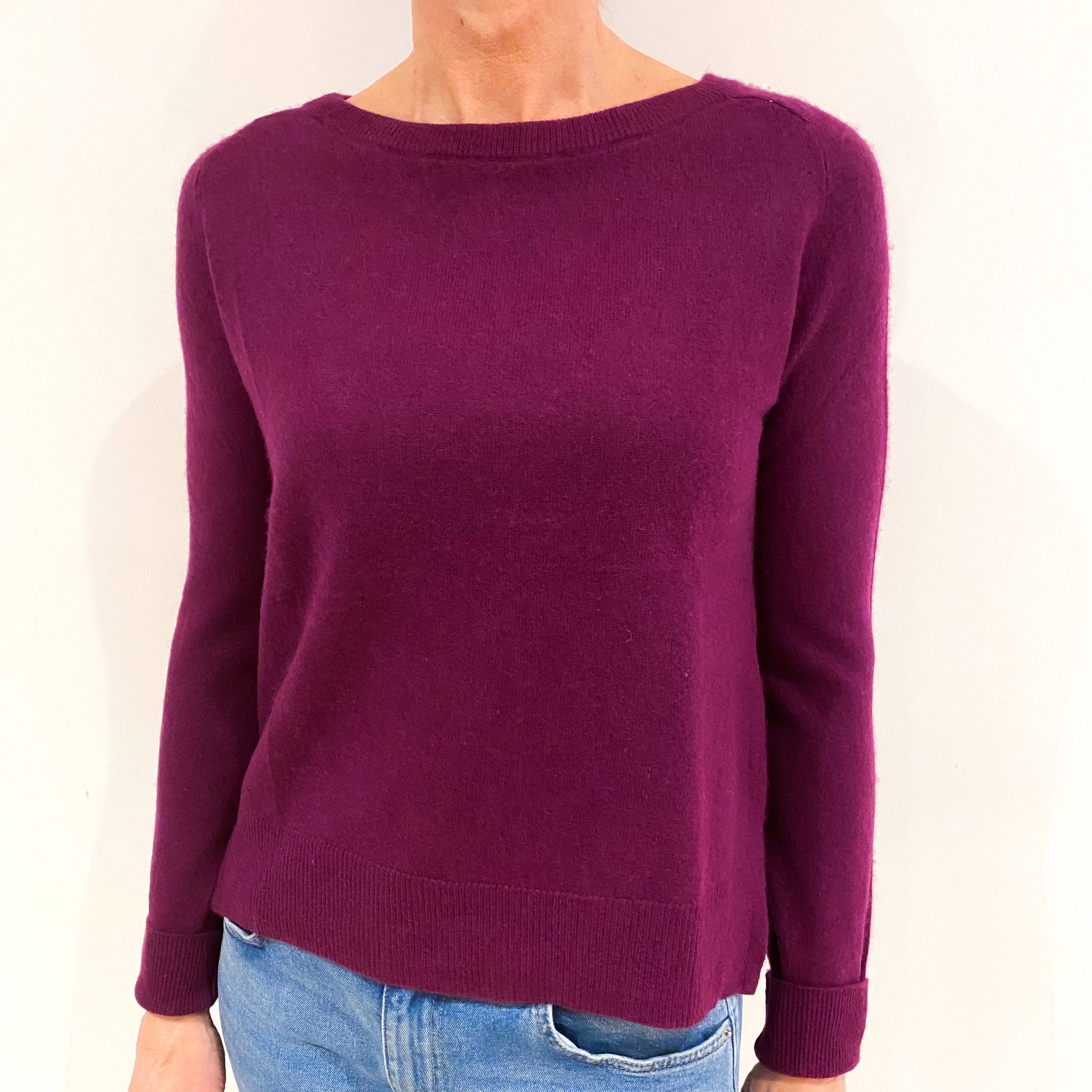Plum Purple Cashmere Crew Neck Jumper Small
