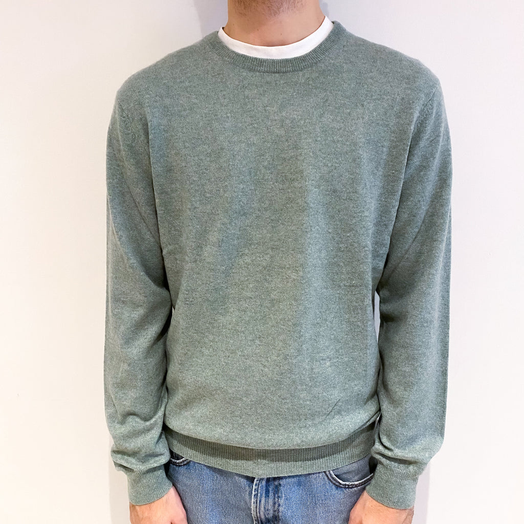 Men's Mint Green Cashmere Crew Neck Jumper Large