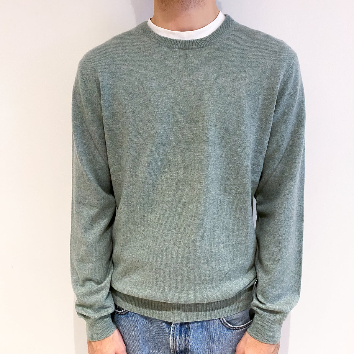 Men's Mint Green Cashmere Crew Neck Jumper Large