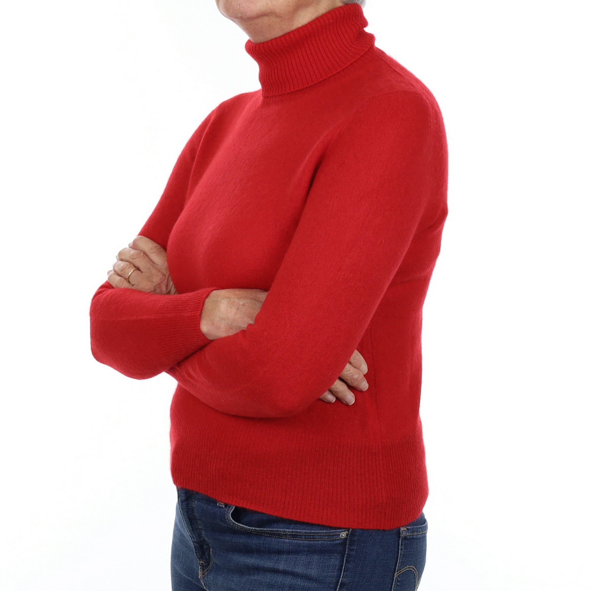 Scarlet Red Cashmere Polo Neck Jumper Medium