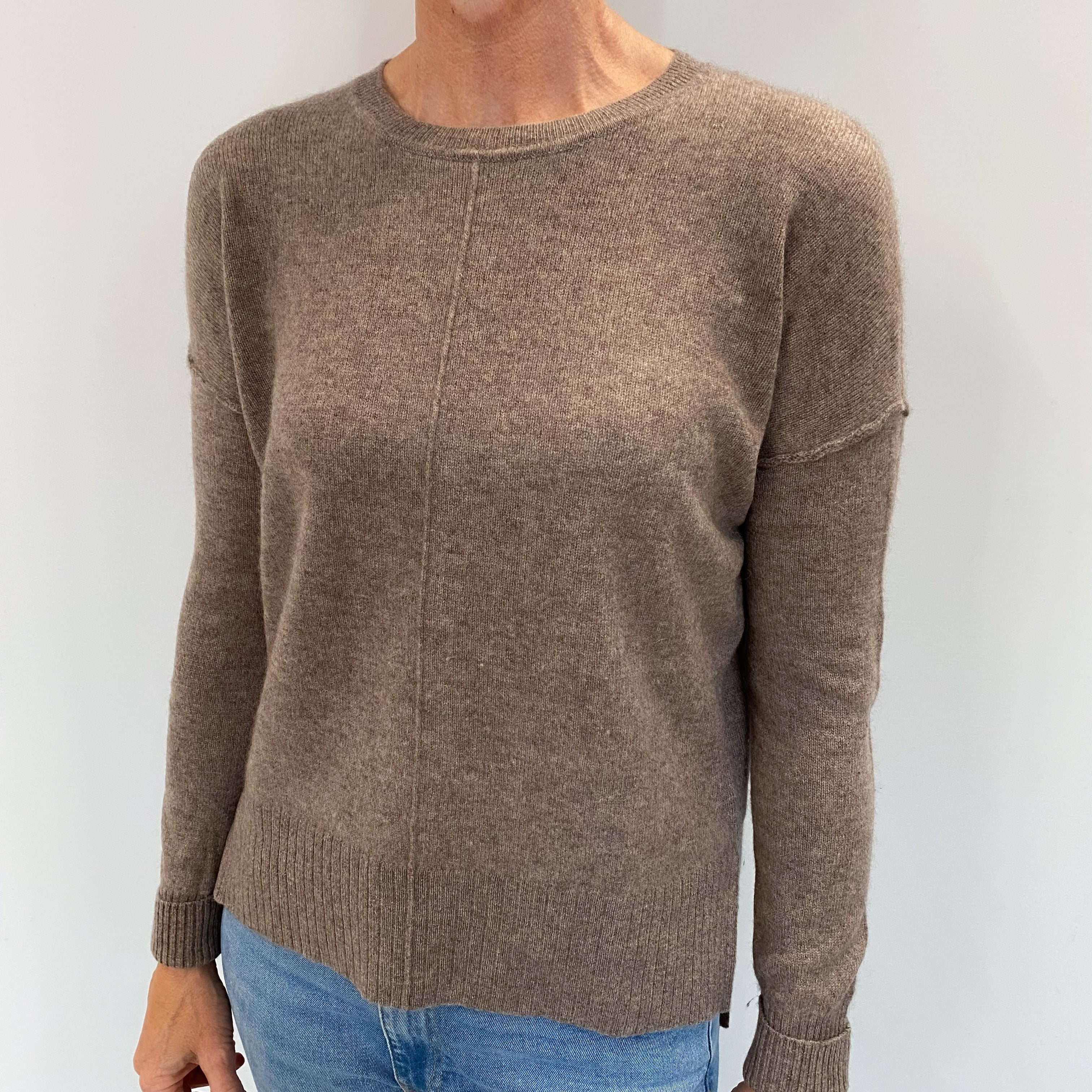 Mocha Brown Cashmere Crew Neck Jumper Small