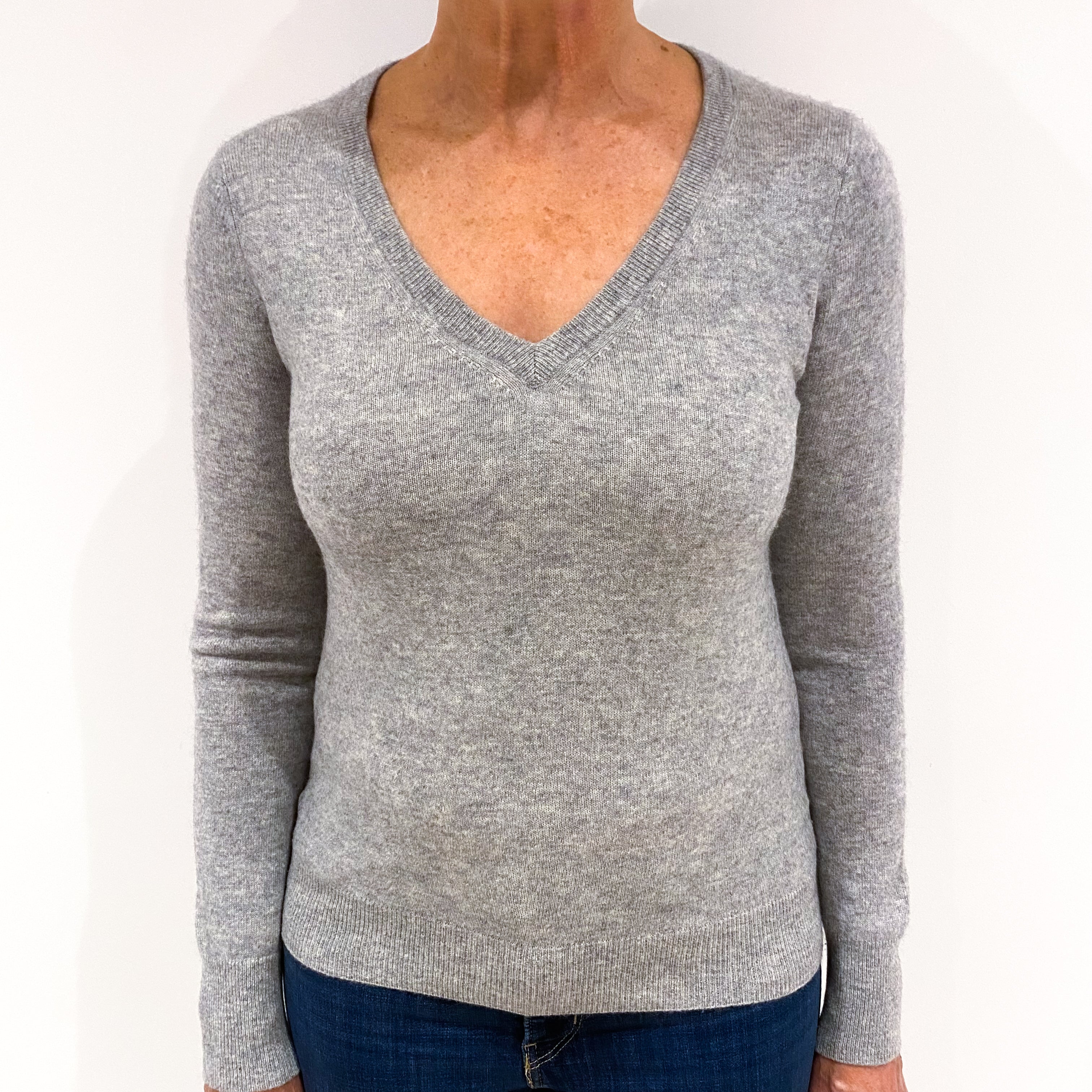 Smoke Grey Cashmere V-Neck Jumper Medium